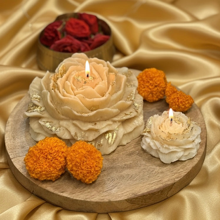 Luxe Set of 2 Peony Candles for Diwali Gifting | Home Decor