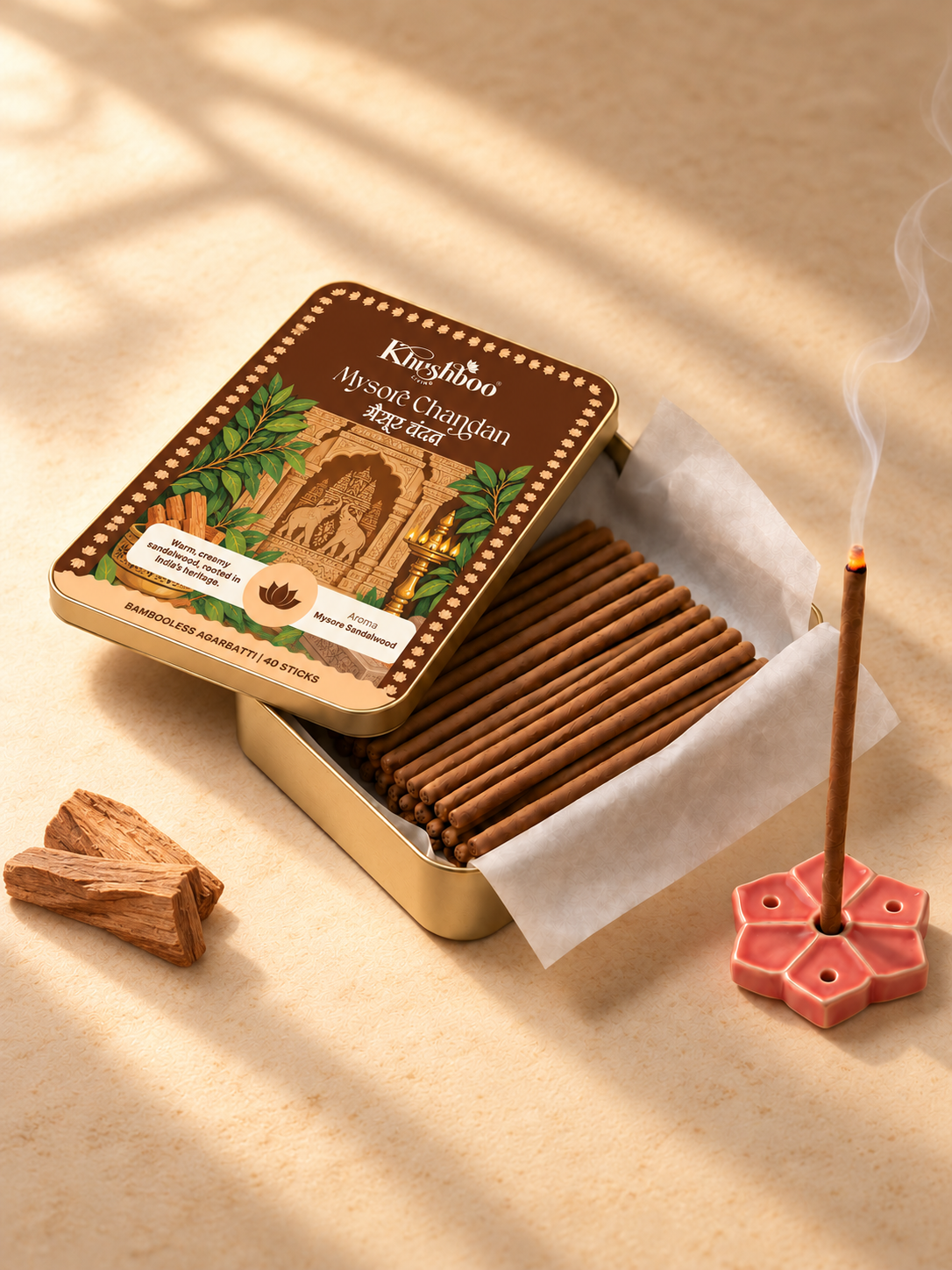 Mysore Chandan Bambooless Incense Sticks | Mysore Sandalwood | 40 Sticks | Panchagavya & Marigold
