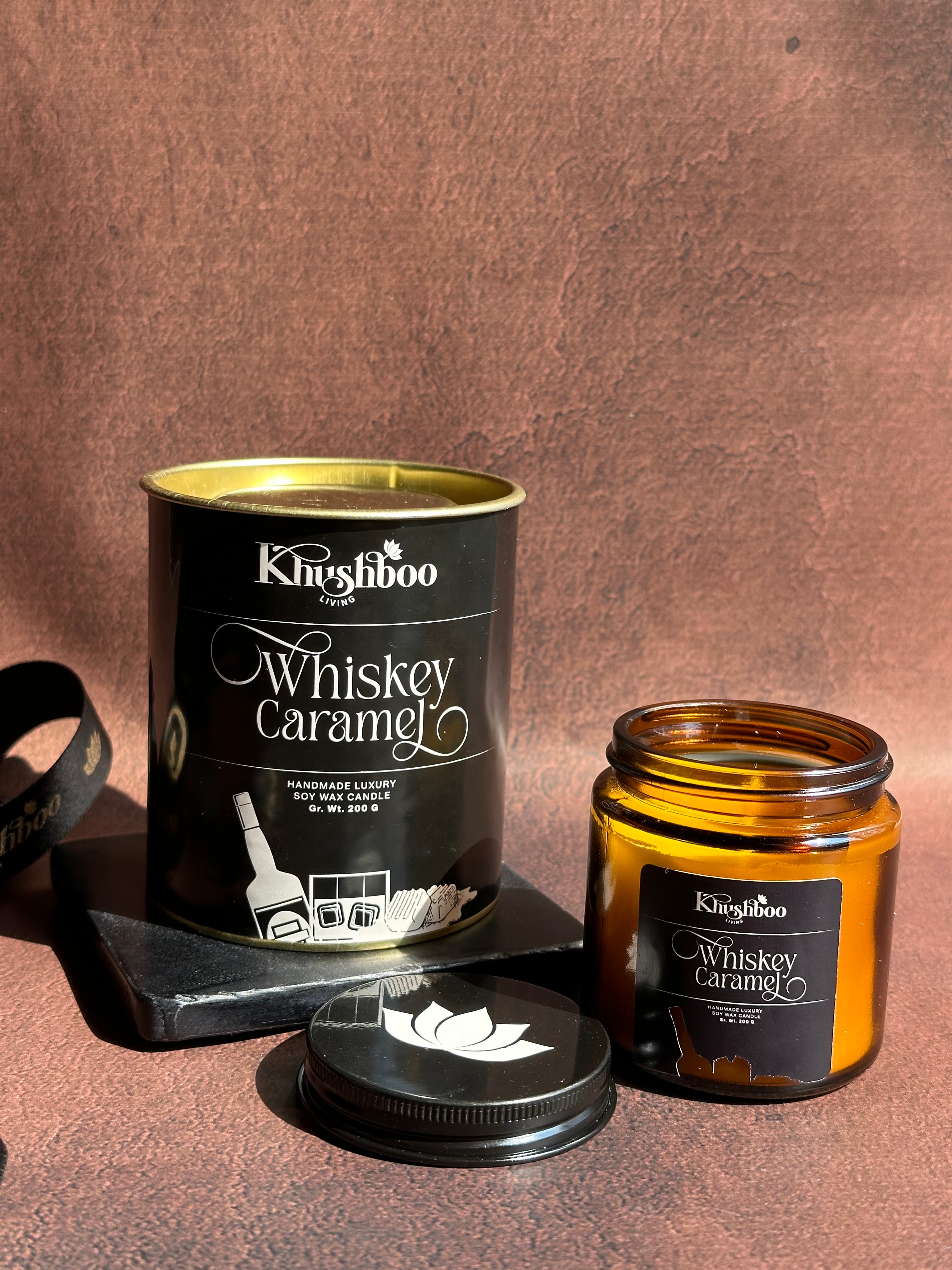 Premium Scented Soy Wax Candle 100gms - Whiskey Caramel