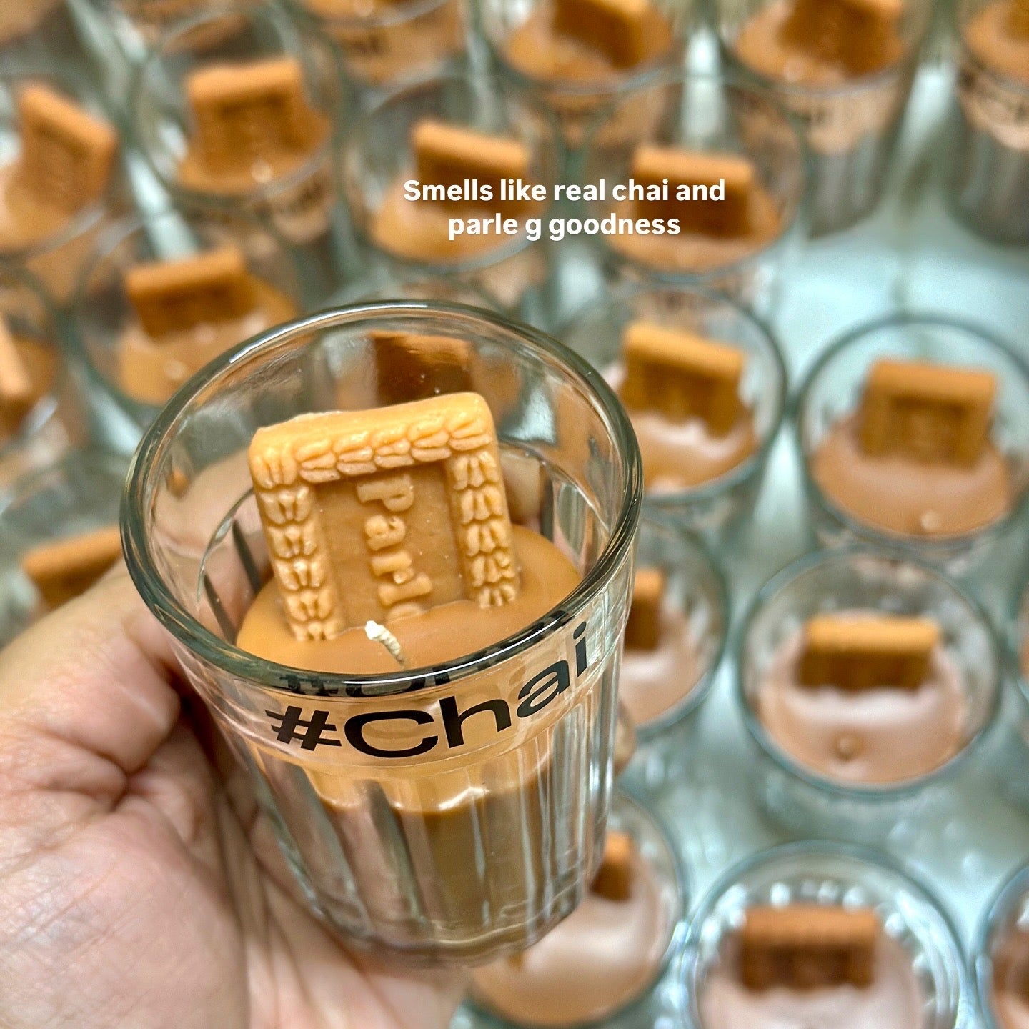 ParleG Chai Biscuit Scented Candle with ParleG inspired packaging