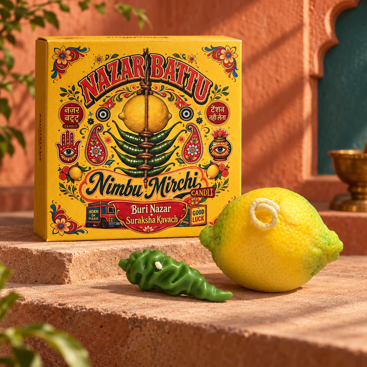 Nazar na Lage Nimbu Mirchi Candle Giftbox | Nazar Battu Inspired | Diwali Gifting
