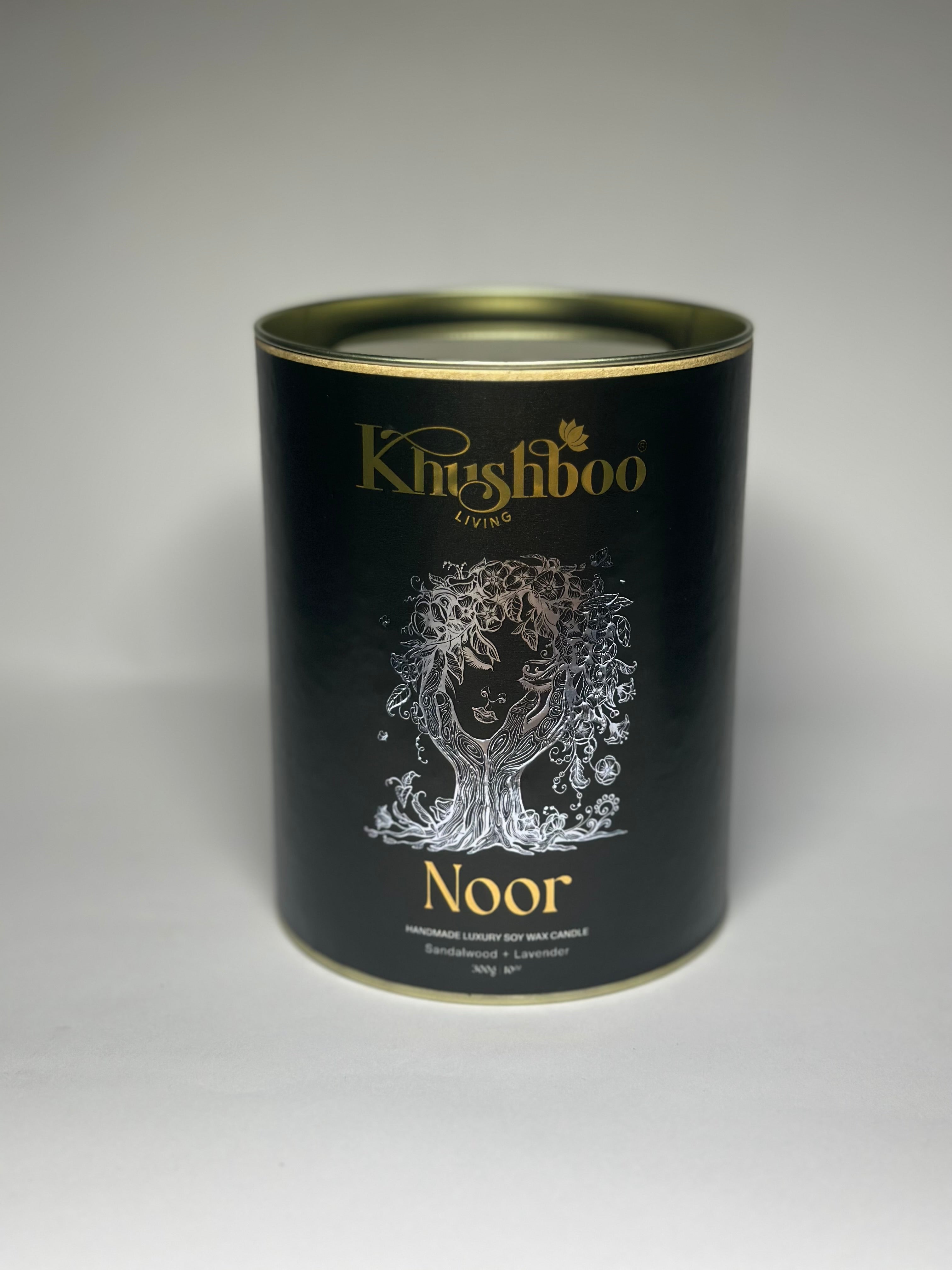 Noor – Handmade Luxury Soy Wax Candle | Sandalwood & Lavender | Ruhani Roshni Collection