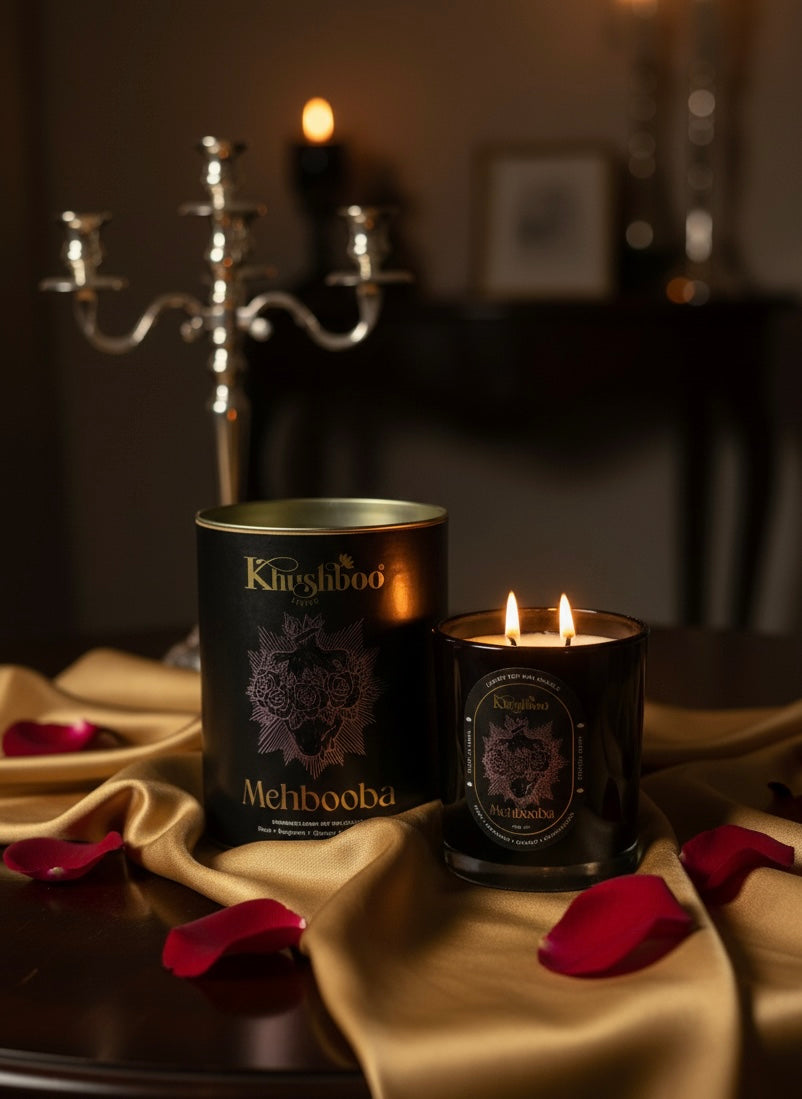 Mehbooba – Handmade Luxury Soy Wax Candle | Rose, Bergamot, Orange & Sandalwood | Ruhani Roshni Collection