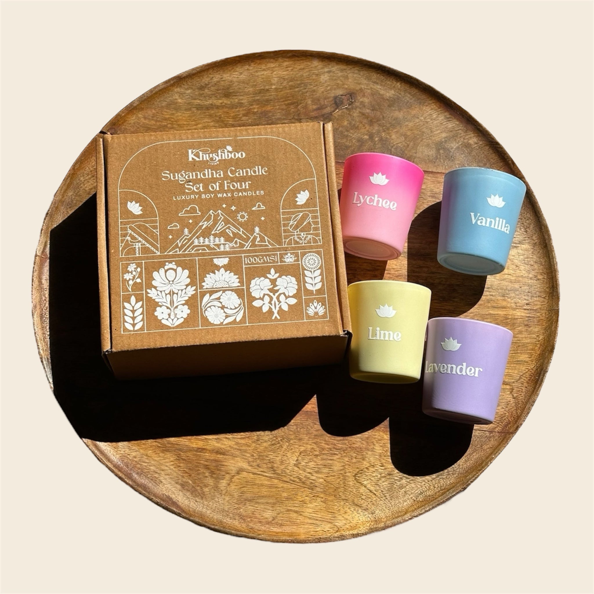 Khushoo Living Sugandha Set of 4 Scented Candles (100g x 4) – Inspired by Indian Household Fragrances