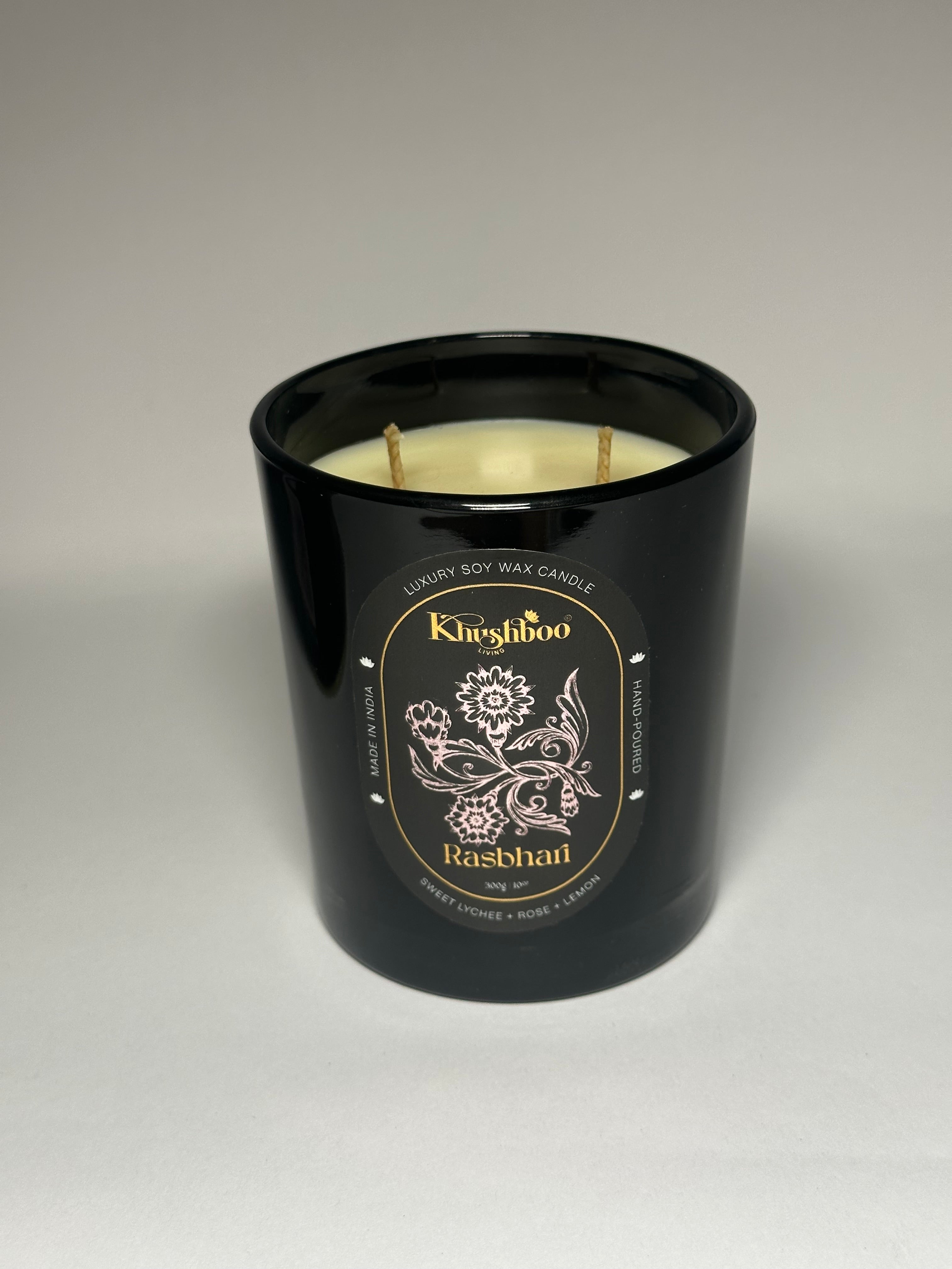 Rasbhari – Handmade Luxury Soy Wax Candle | Sweet Lychee, Rose & Lemon | Ruhani Roshni Collection