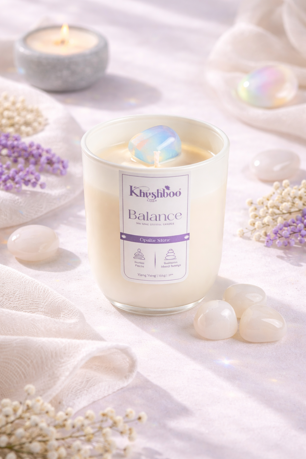Balance Crystal Candle with Opalite Stone 200g