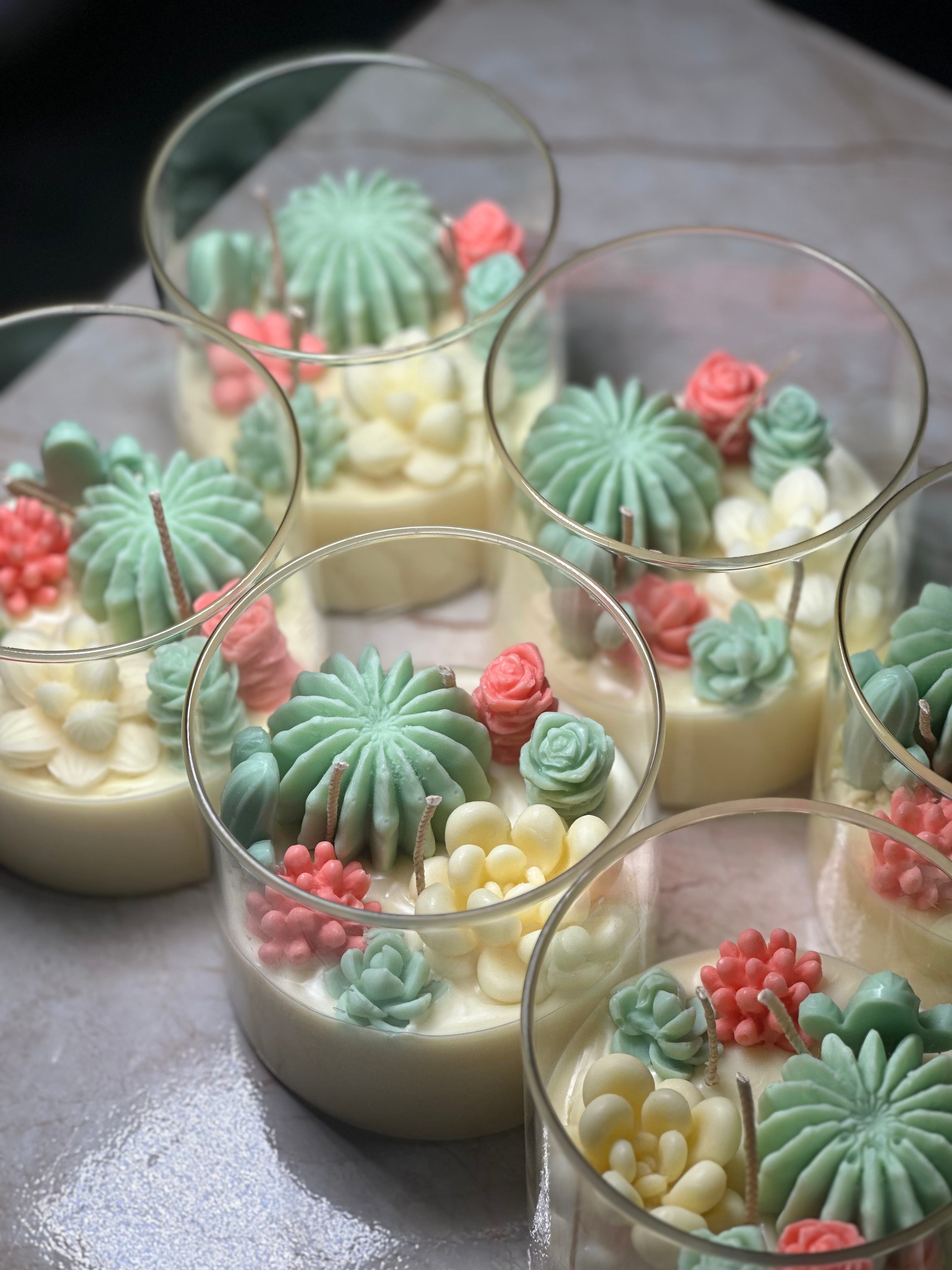 Succulent Glass Candle Jar with Wooden Lid