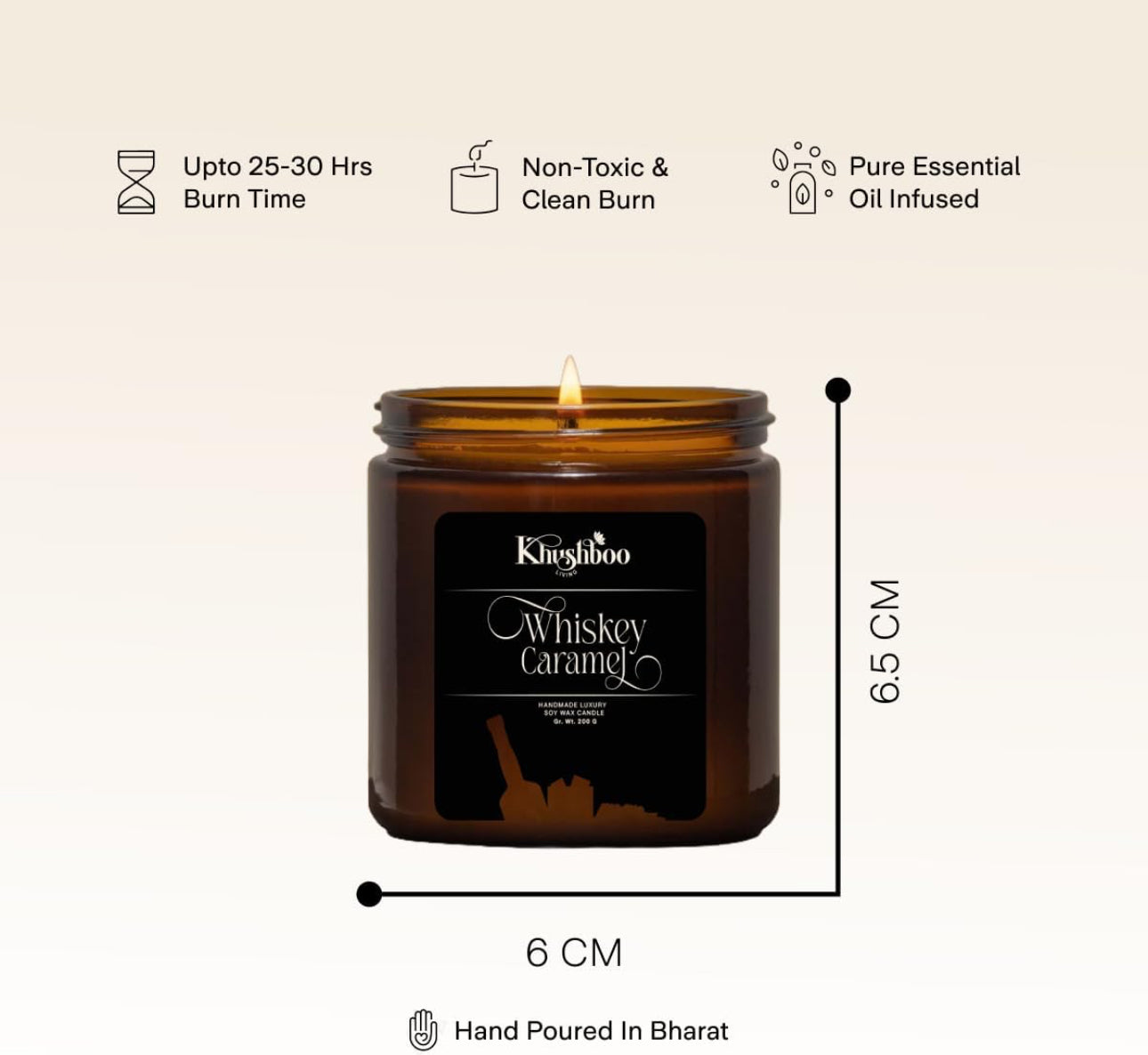 Premium Scented Soy Wax Candle 100gms - Whiskey Caramel