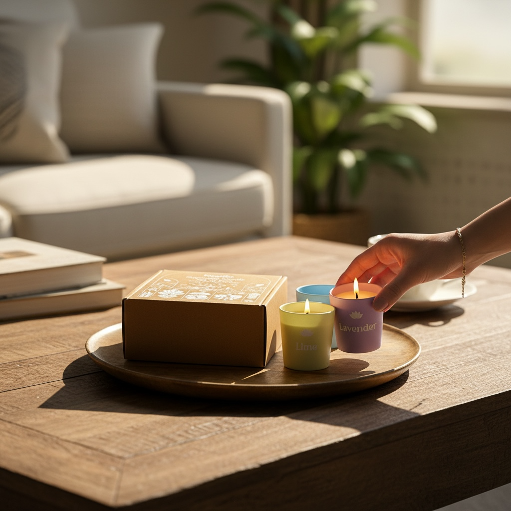 Khushoo Living Sugandha Set of 4 Scented Candles (100g x 4) – Inspired by Indian Household Fragrances