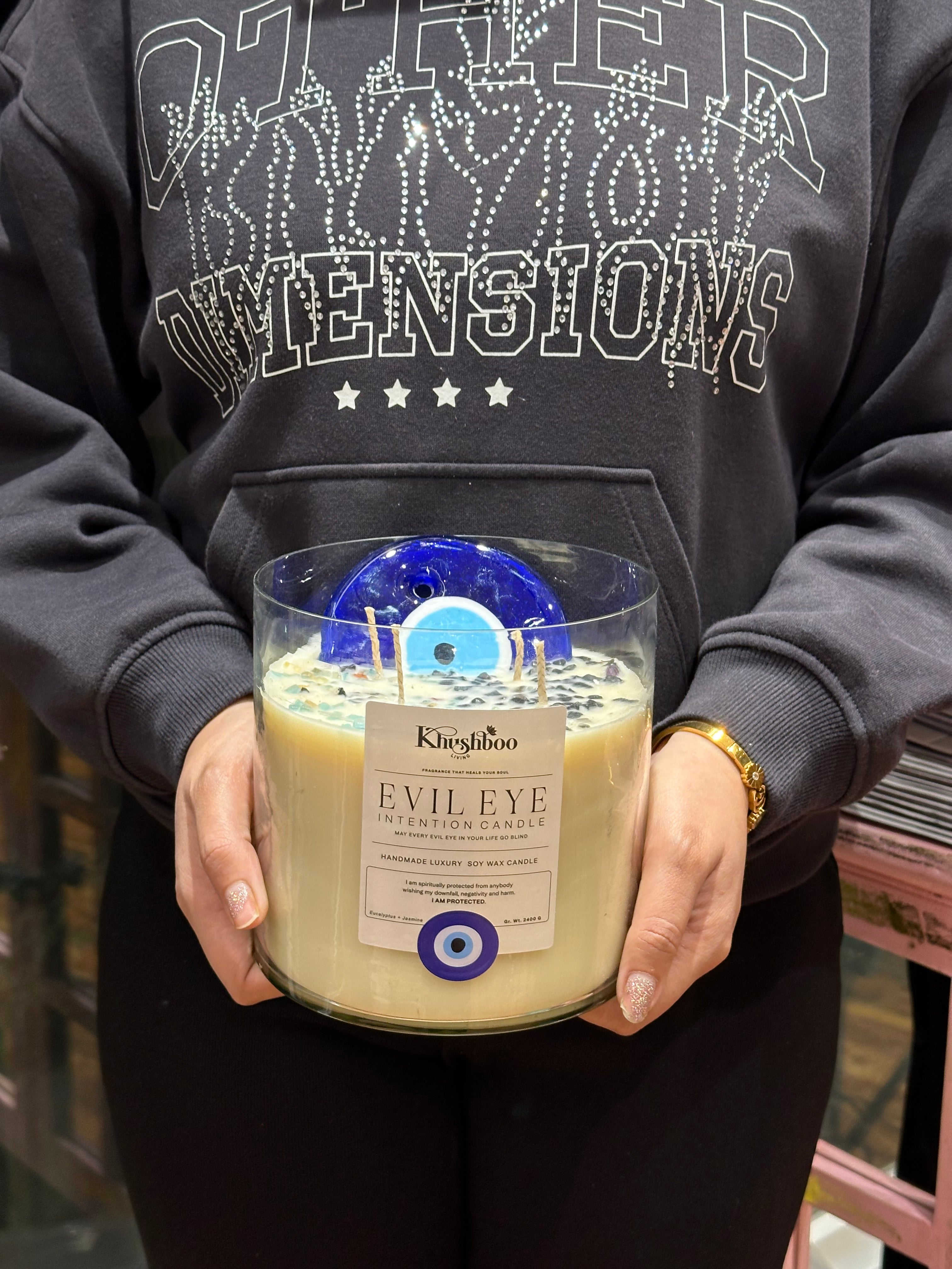 Evil Eye Scented Candle with Real Gemstones | Protects from Buri Nazar & Evil Energies, Perfect For Gifting (Super Jumbo Size)