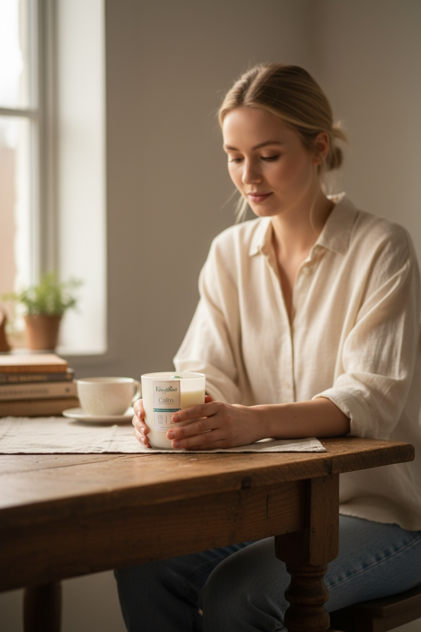 Khushboo Living Calm Crystal Candle with Aqua Obsidian Stone, (Lavender) Calms Anger & Emotions | 200gms