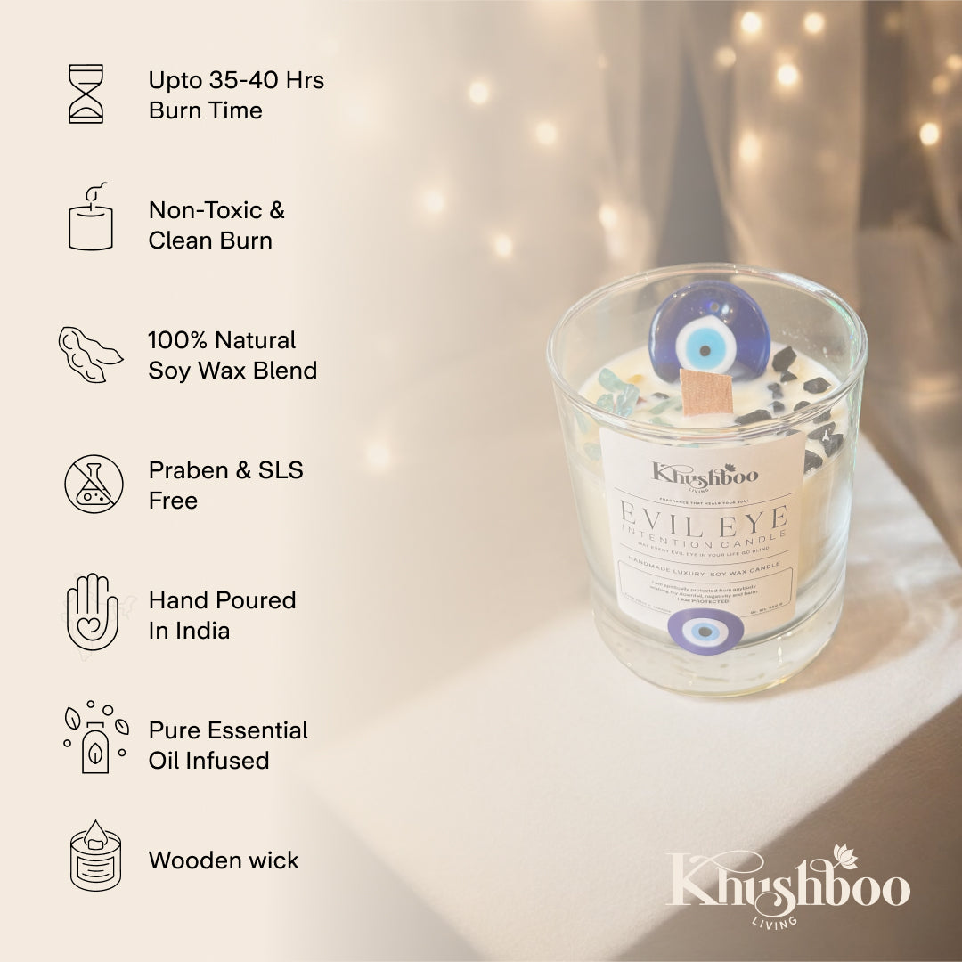 Evil Eye Scented Candle with Real Gemstones | Protects from Buri Nazar & Evil Energies, Perfect For Gifting ( Standard Size)