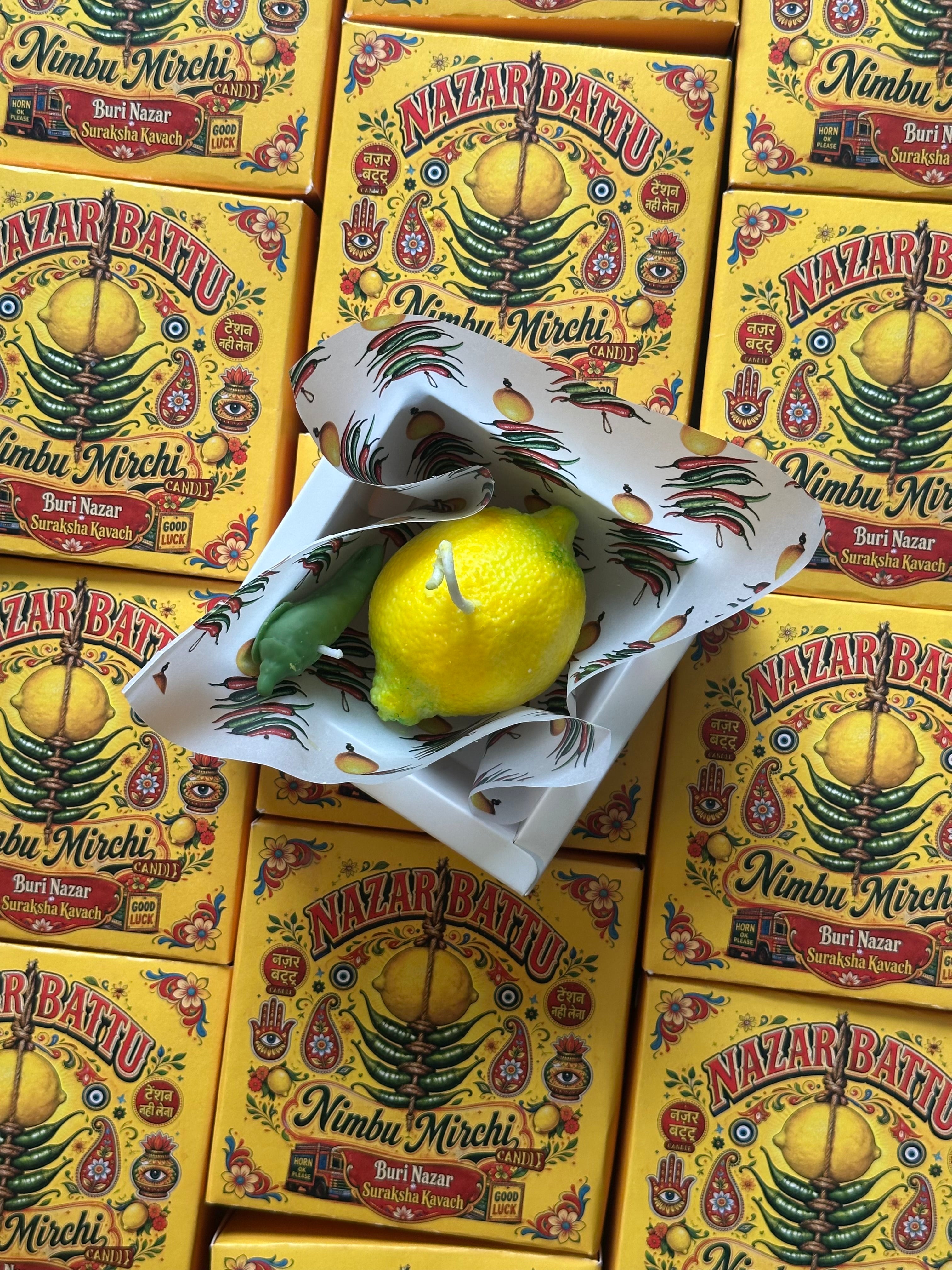 Nazar na Lage Nimbu Mirchi Candle Giftbox | Nazar Battu Inspired | Diwali Gifting