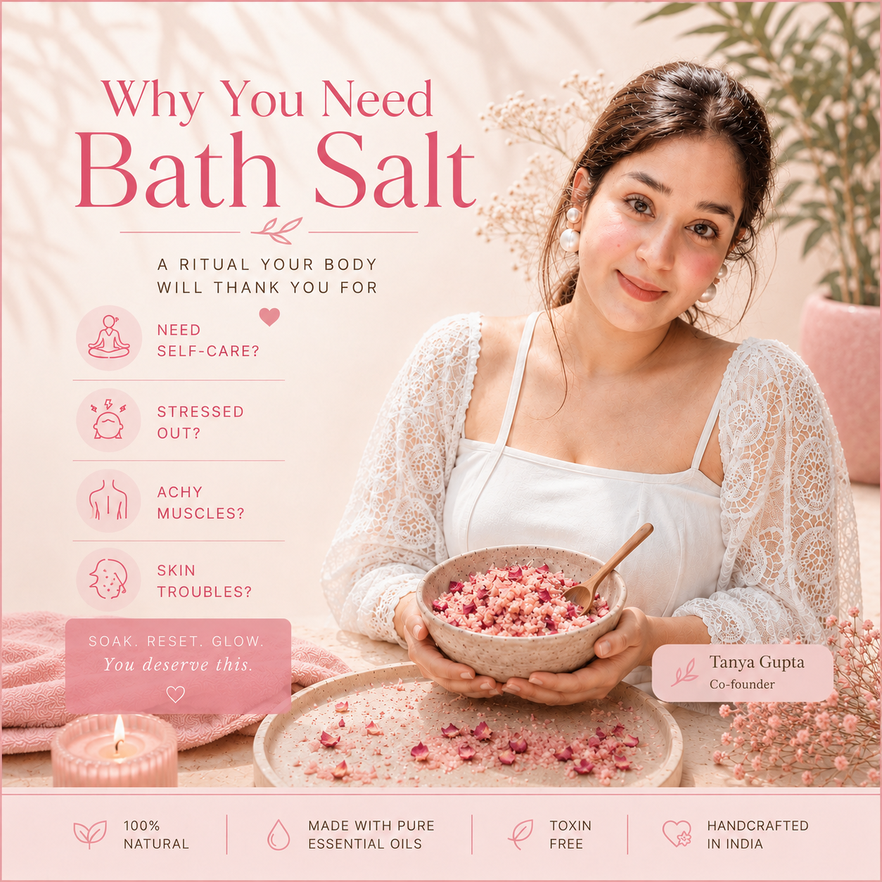 Bath salt jar with wooden scoop for foot soak ritual