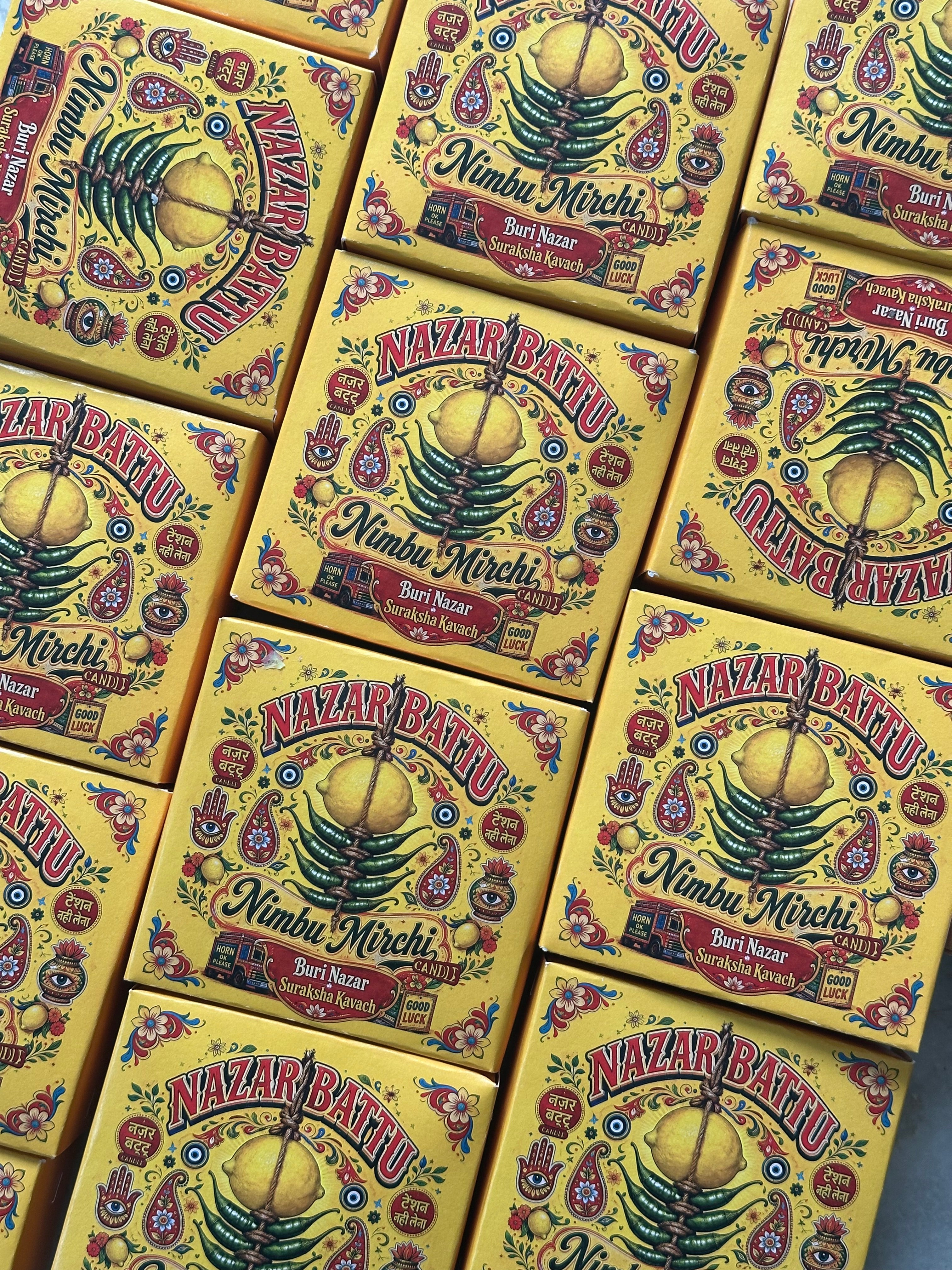 Nazar na Lage Nimbu Mirchi Candle Giftbox | Nazar Battu Inspired | Diwali Gifting