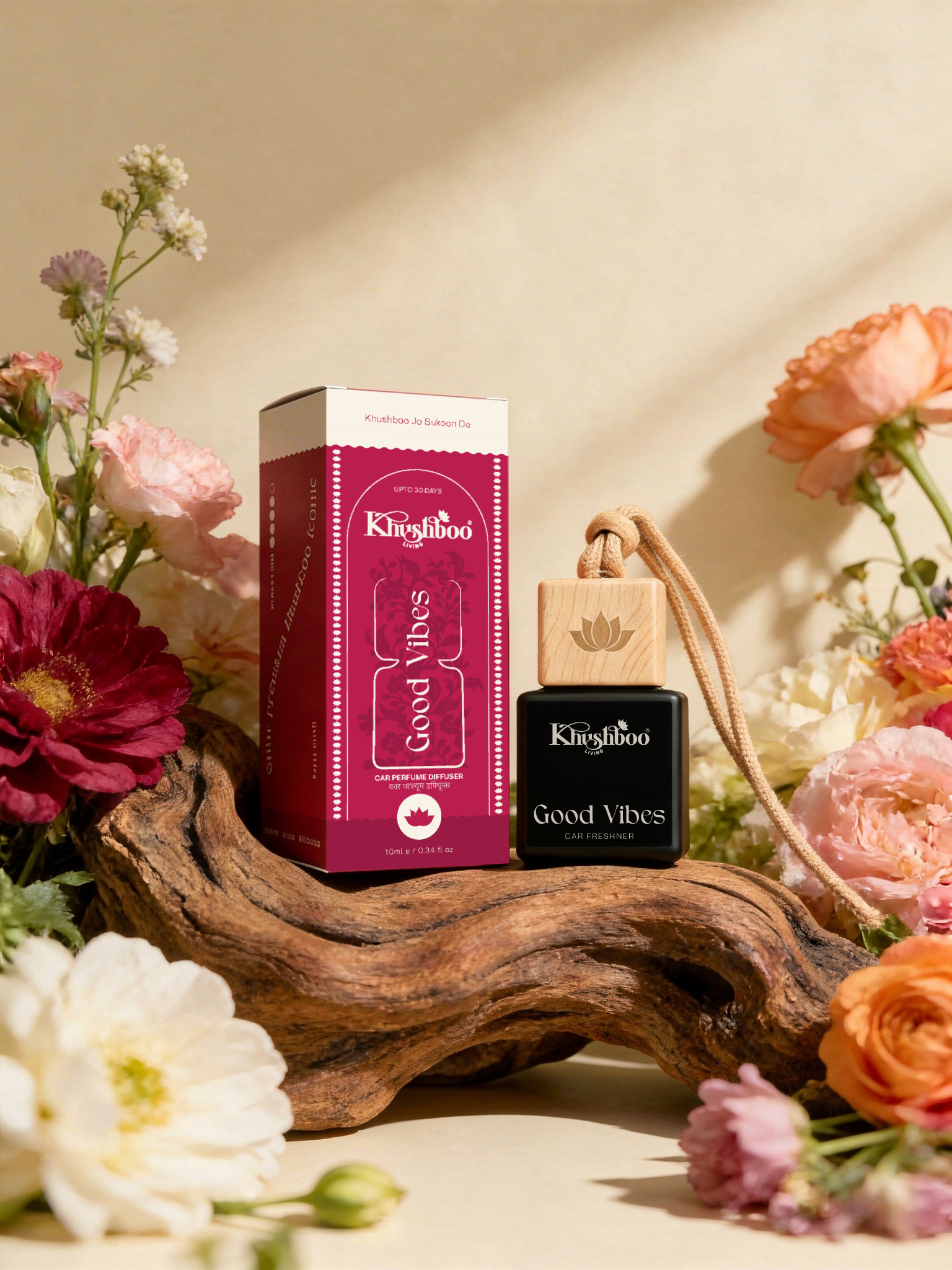 Good vibes Luxury Car Perfume 10ml | 100% Pure Essential Oil Based Long Lasting Car Air Freshener | Premium Hanging Car Freshener for Interior, Dashboard & Car Accessories