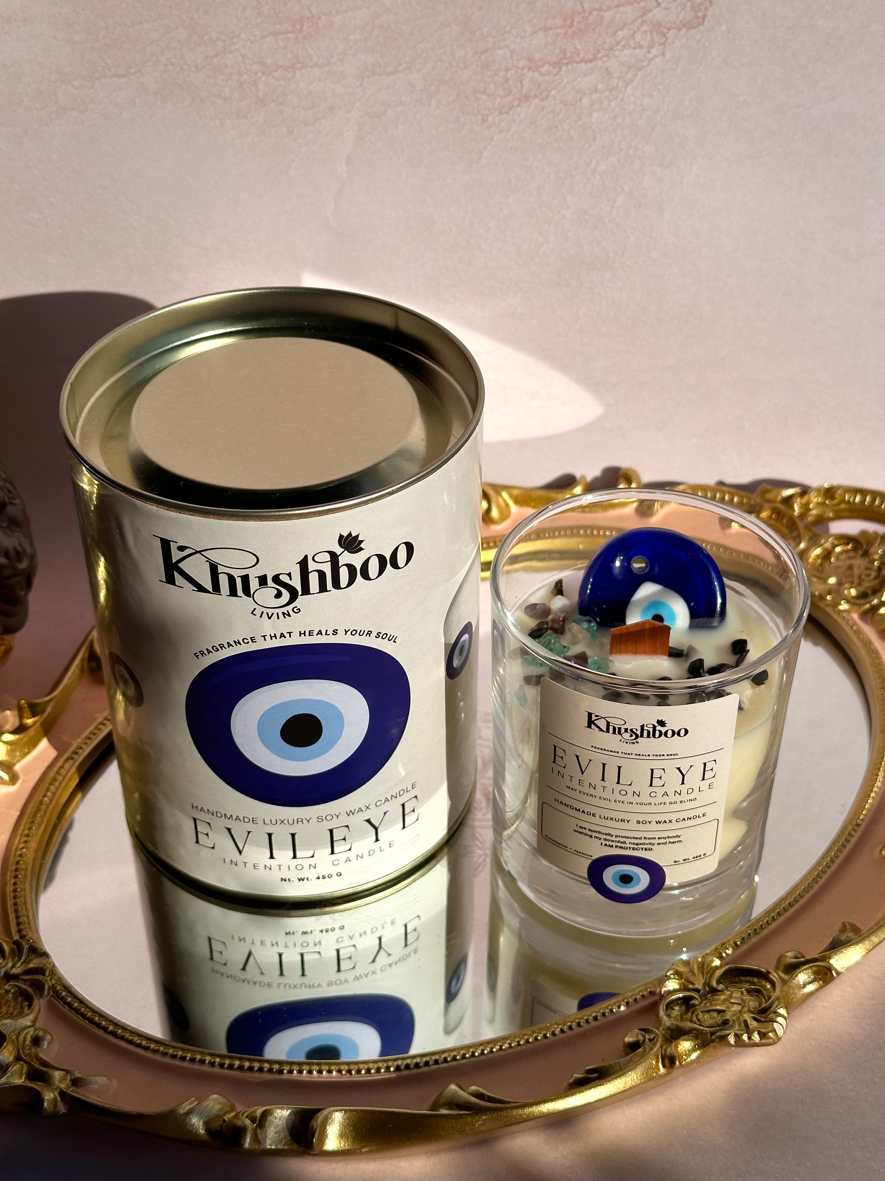 Evil Eye Scented Candle with Real Gemstones | Protects from Buri Nazar & Evil Energies, Perfect For Gifting ( Standard Size)