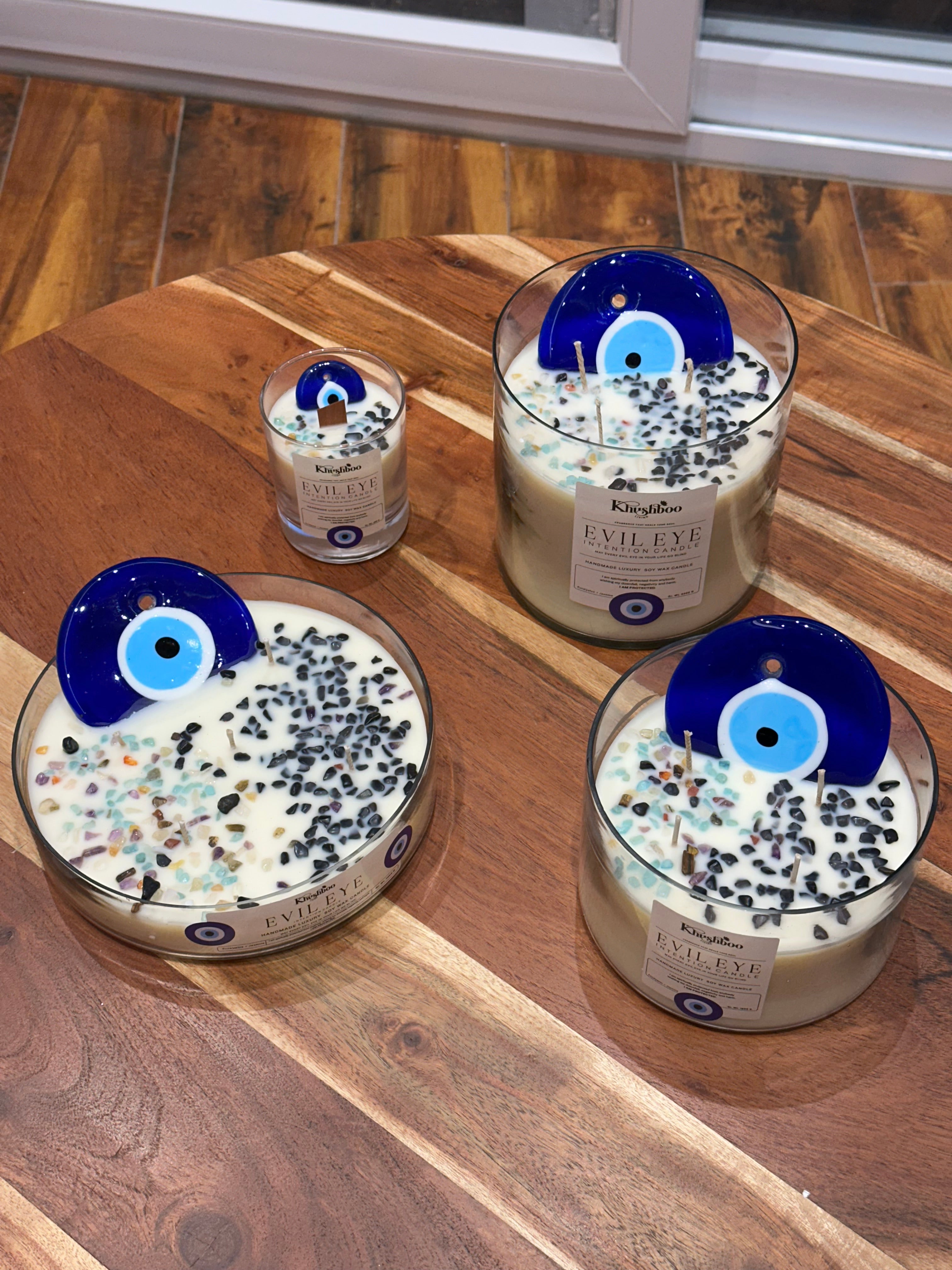 Evil Eye Scented Candle with Real Gemstones | Protects from Buri Nazar & Evil Energies, Perfect For Gifting (Jumbo Size)