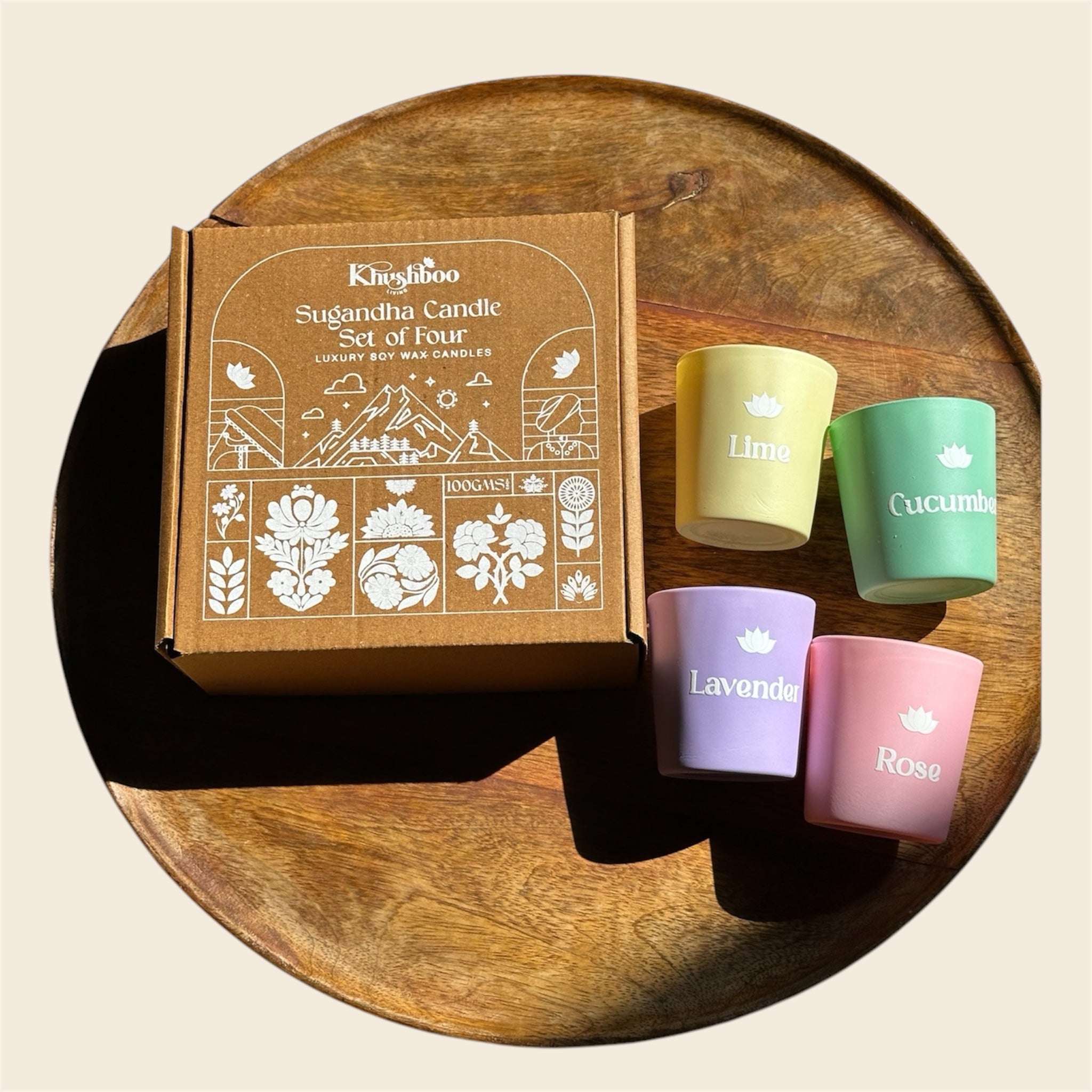 Khushoo Living Sugandha Set of 4 Scented Candles (100g x 4) – Inspired by Indian Household Fragrances