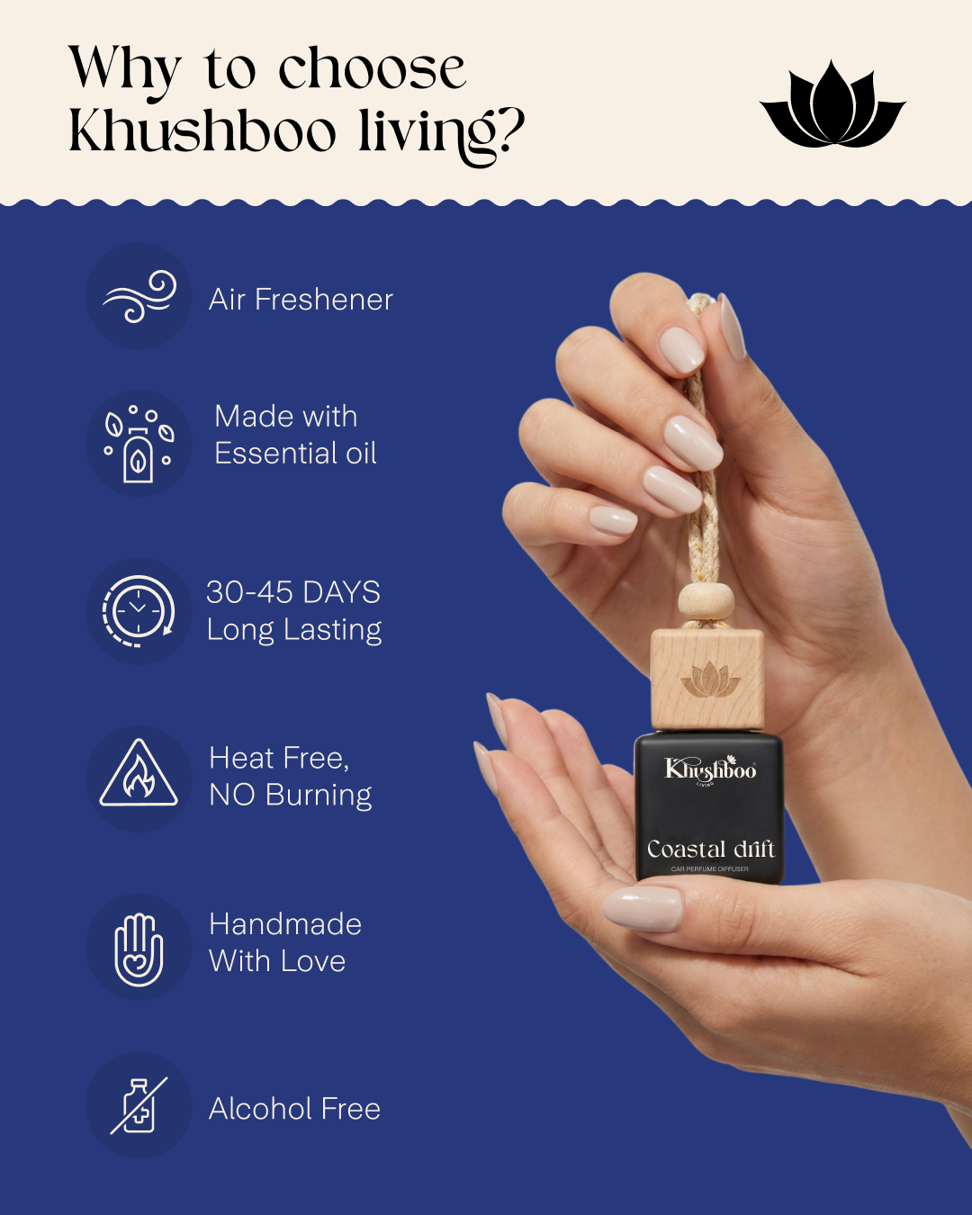 Coastal Drift Luxury Car Perfume 10ml | 100% Pure Essential Oil Based Long Lasting Car Air Freshener | Premium Hanging Car Freshener for Interior, Dashboard & Car Accessories