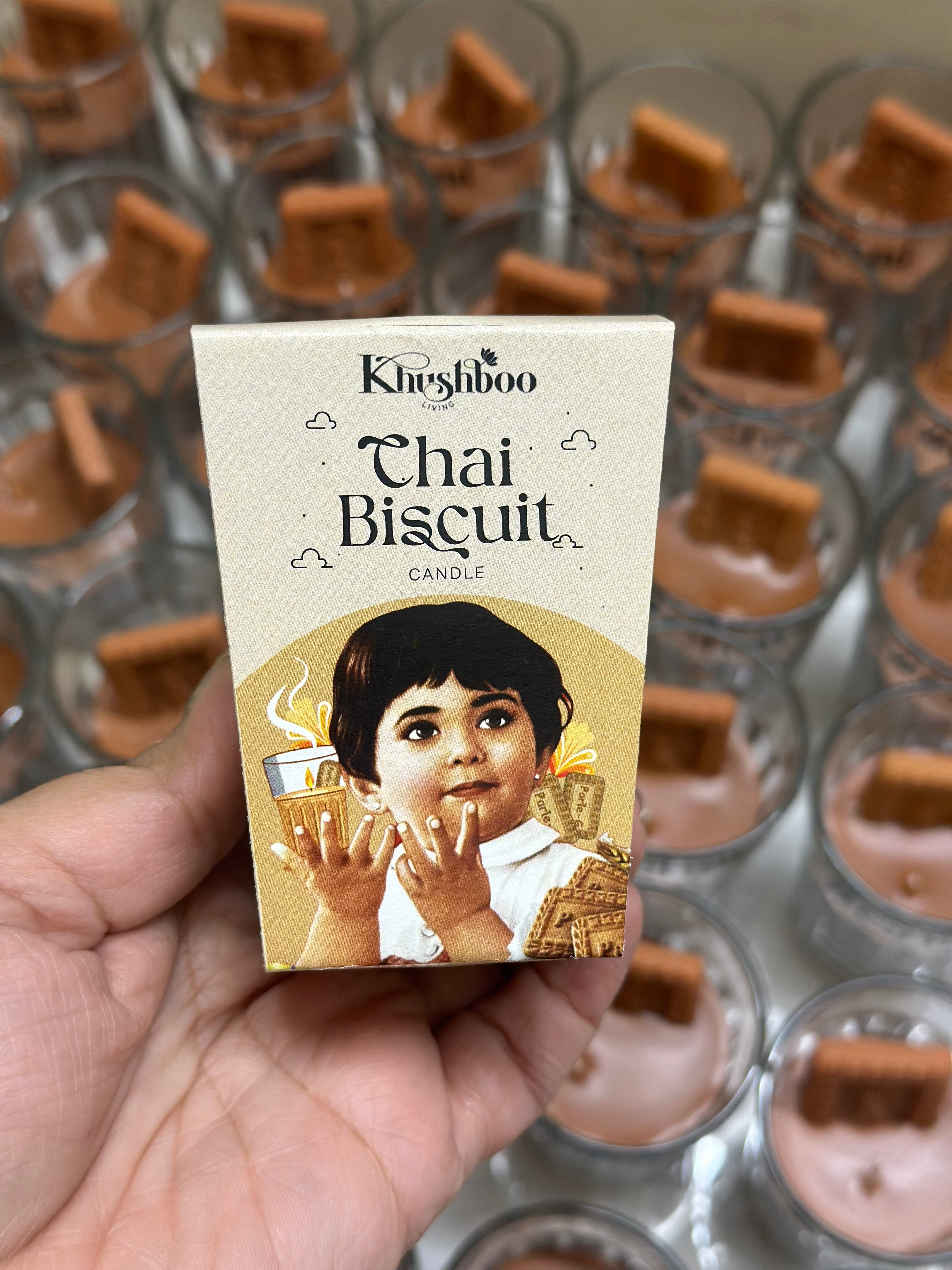 ParleG Chai Biscuit Scented Candle with ParleG inspired packaging