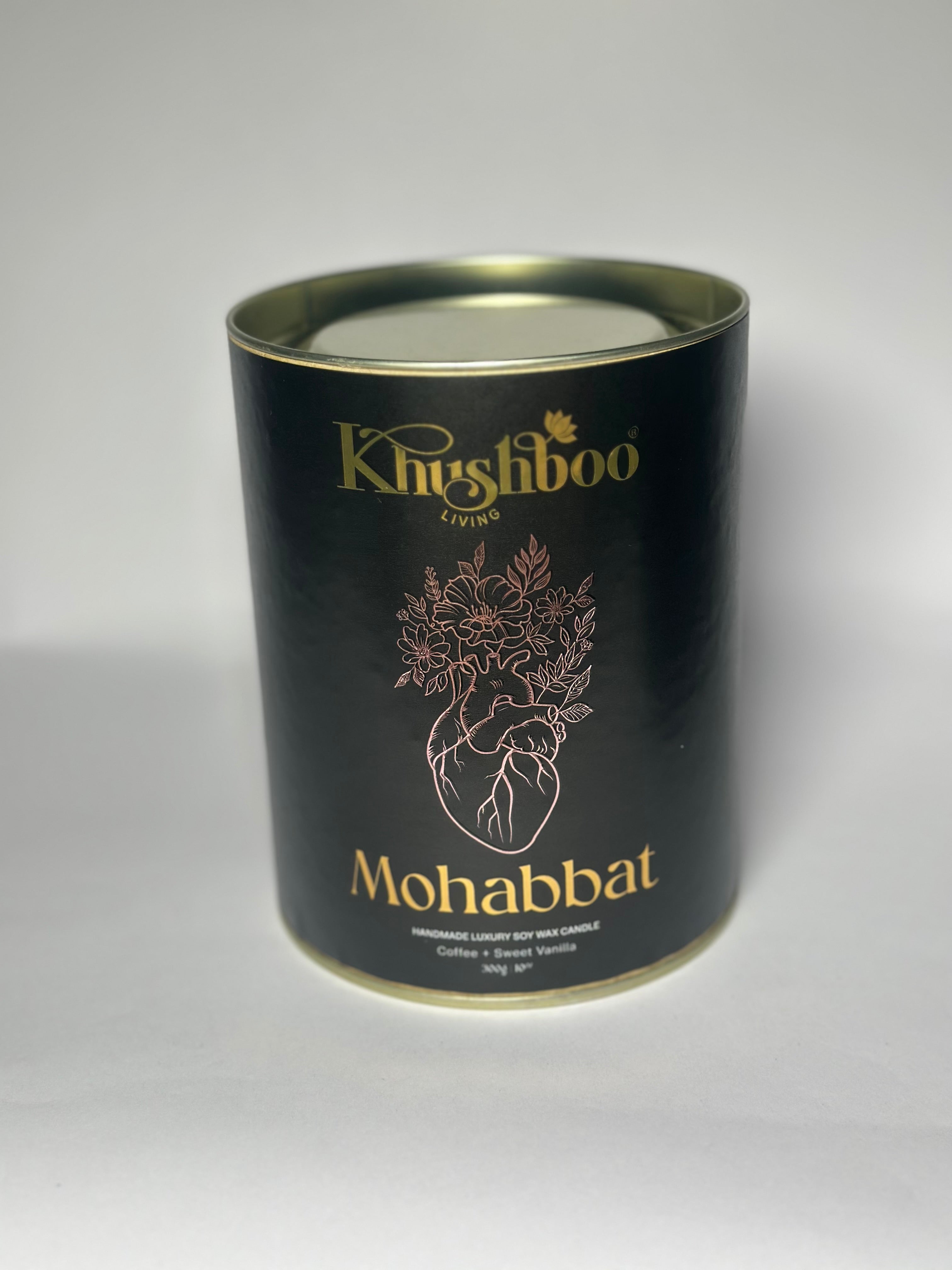 Mohabbat – Handmade Luxury Soy Wax Candle | Coffee & Sweet Vanilla | Ruhani Roshni Collection