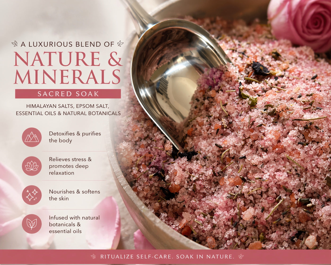 Magnesium Epsom Bath Salt | Muscle Relaxation & Stress Relief | Detox Body, Foot Soak & Spa Bath | Pain Relief, Sleep Support , Natural Magnesium Boost Bath Salt (500g + Wooden Spoon + Rose Quartz Tumble Gemstone)