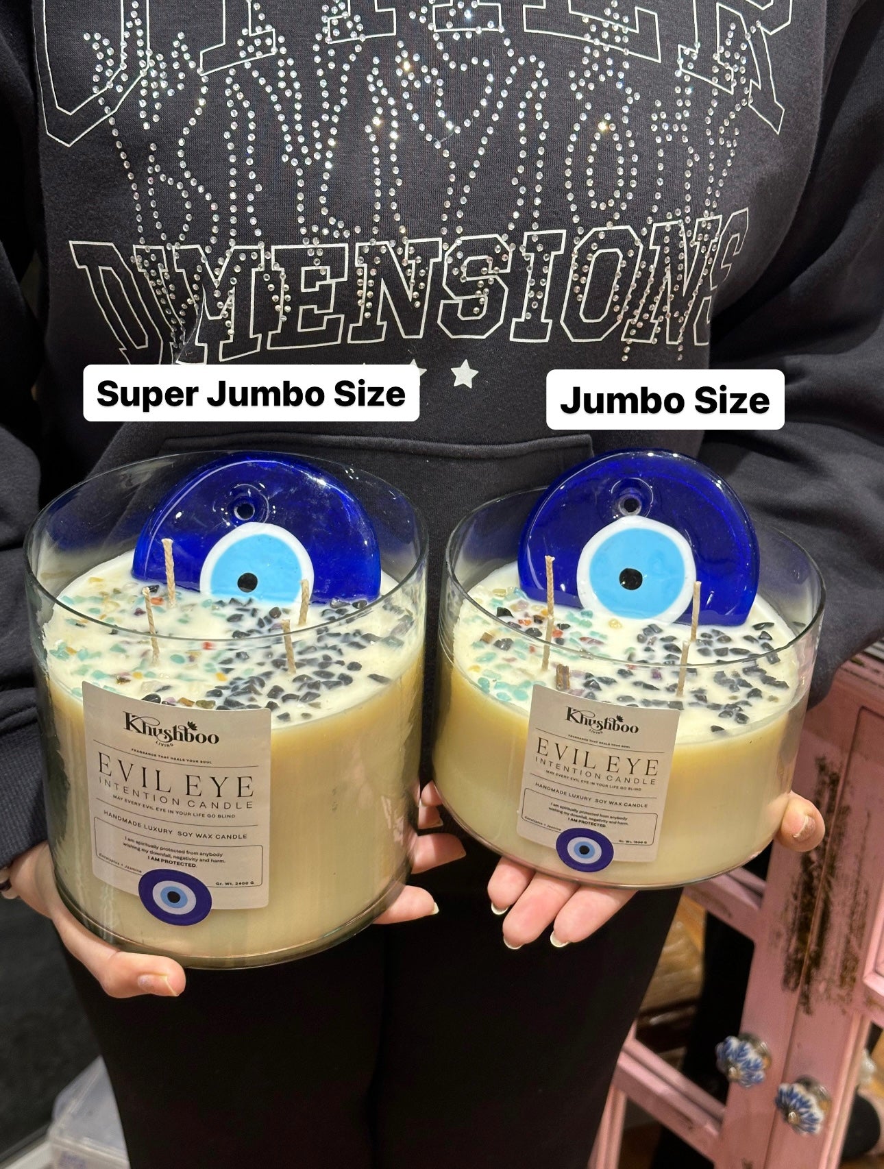 Evil Eye Scented Candle with Real Gemstones | Protects from Buri Nazar & Evil Energies, Perfect For Gifting (Super Jumbo Size)