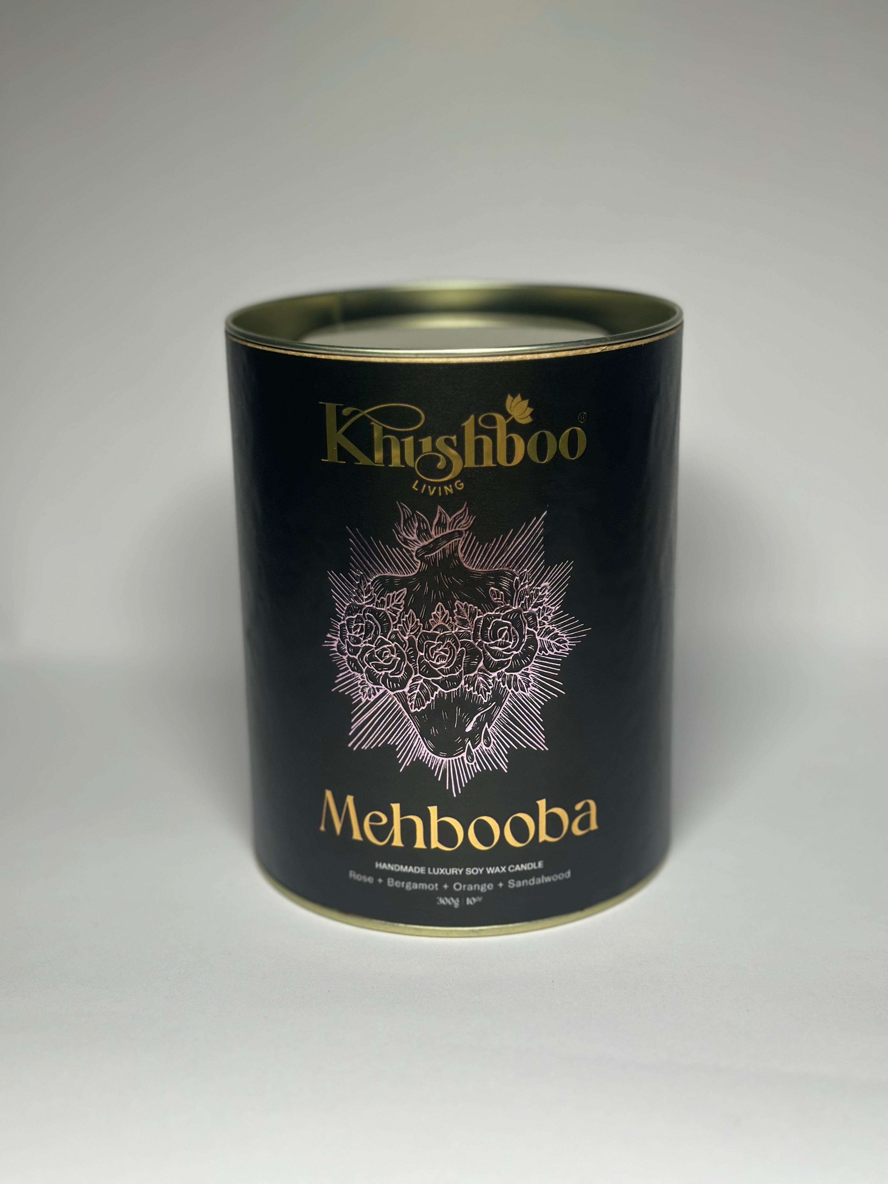 Mehbooba – Handmade Luxury Soy Wax Candle | Rose, Bergamot, Orange & Sandalwood | Ruhani Roshni Collection