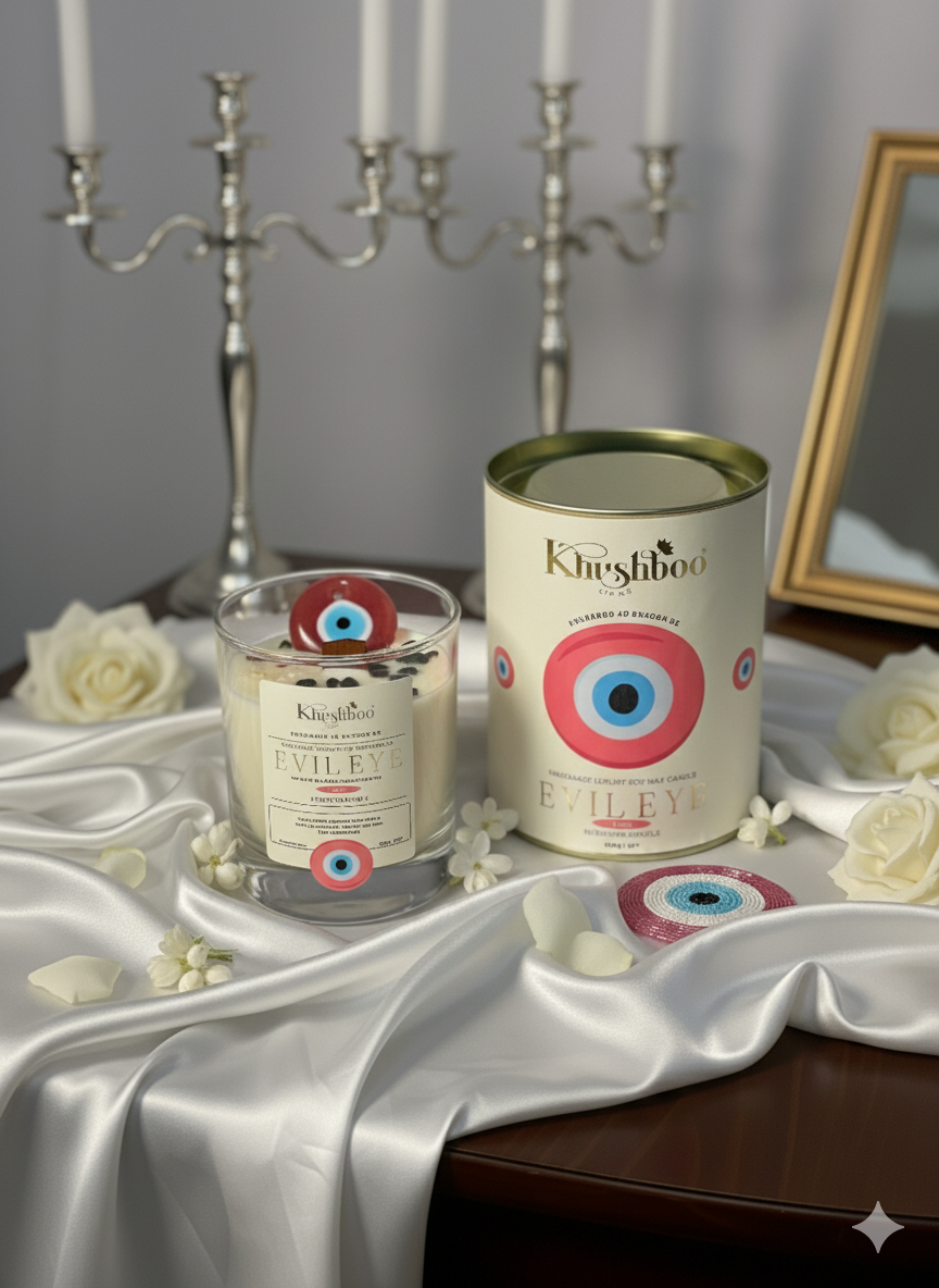 Evil Eye Pink Love Candle with Real Gemstones & Glass Charm – Attract Love & Positivity 🩷 Bulgarian rose