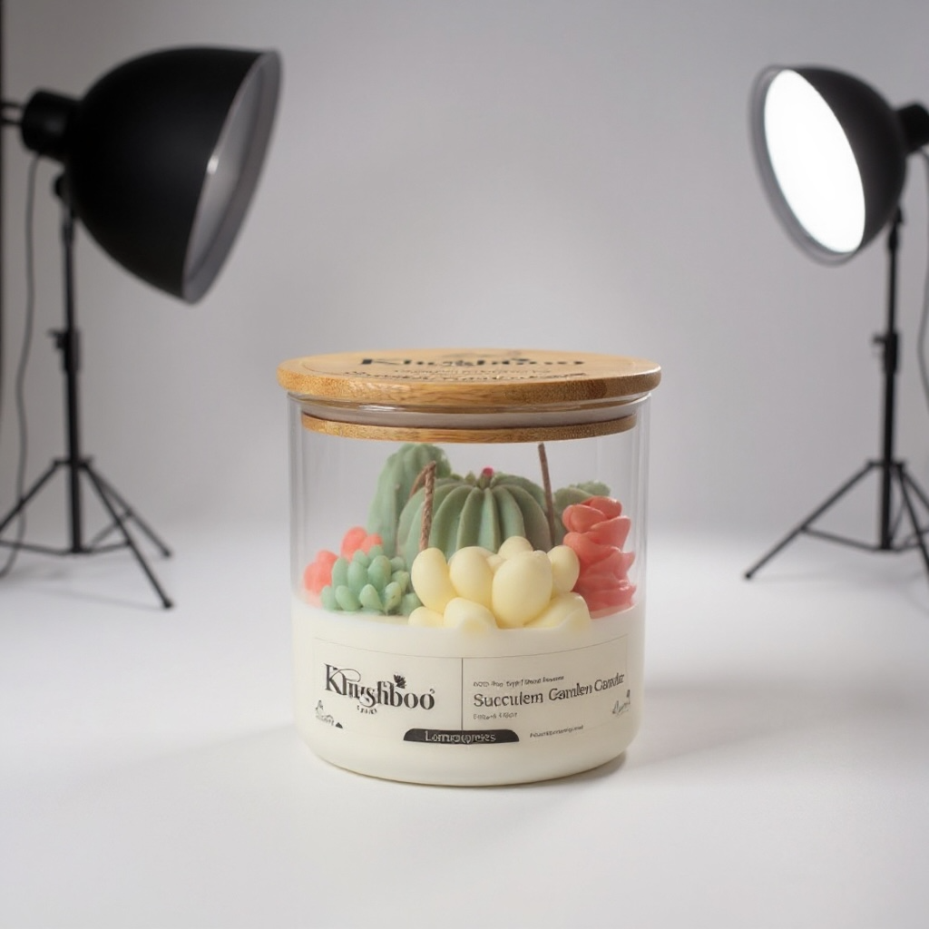 Succulent Glass Candle Jar with Wooden Lid