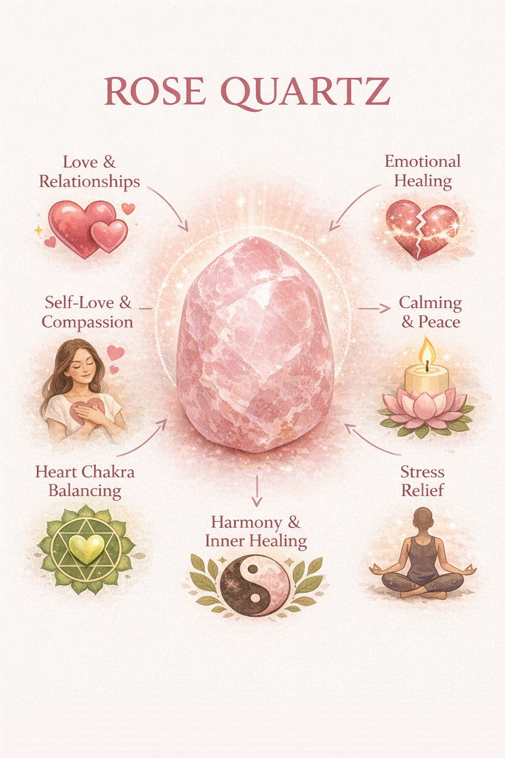 Khushboo Living Love Crystal Candle with Rose Quartz Stone, (Rose) Attracts Love & Positive Energy | 200gms