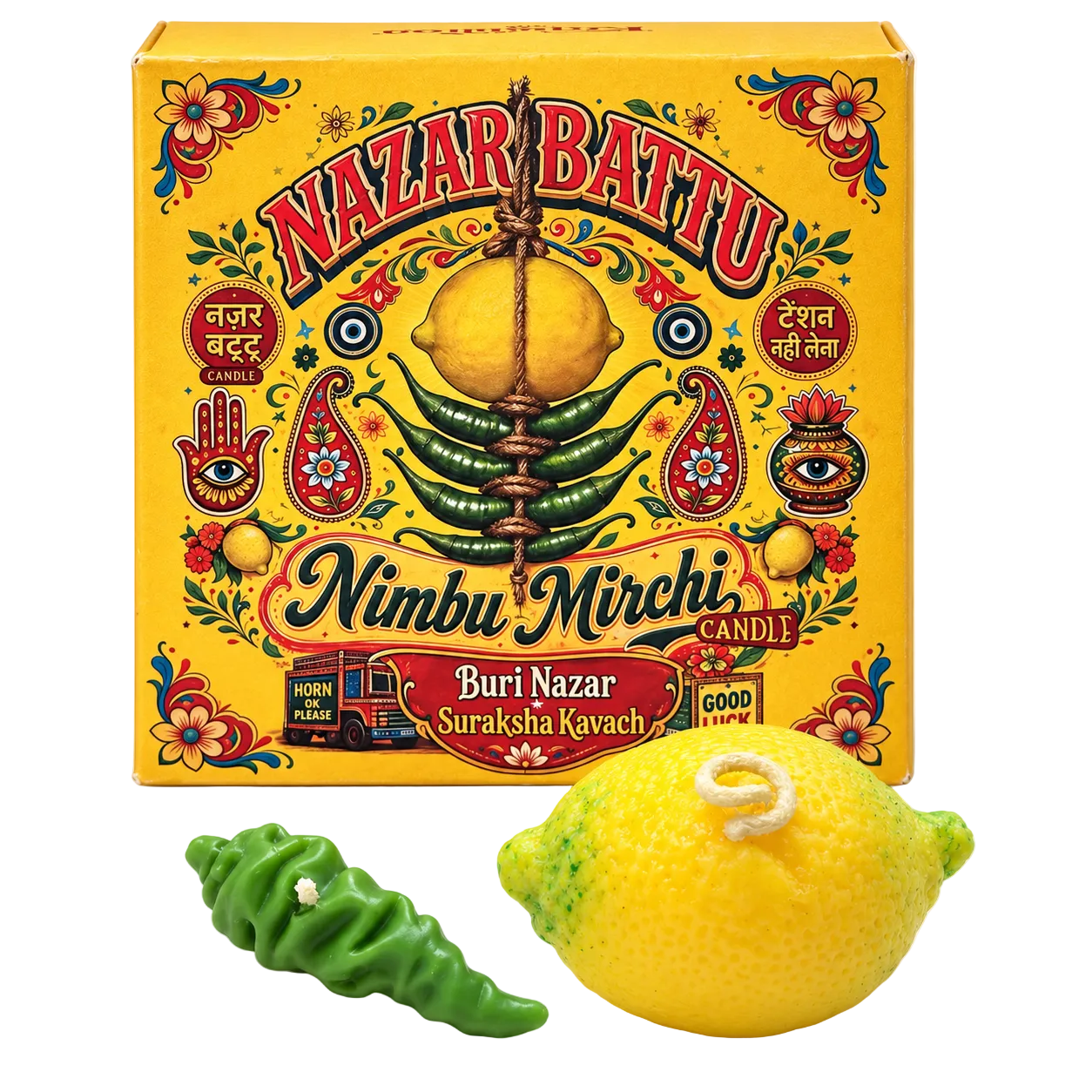 Nazar na Lage Nimbu Mirchi Candle Giftbox | Nazar Battu Inspired | Diwali Gifting