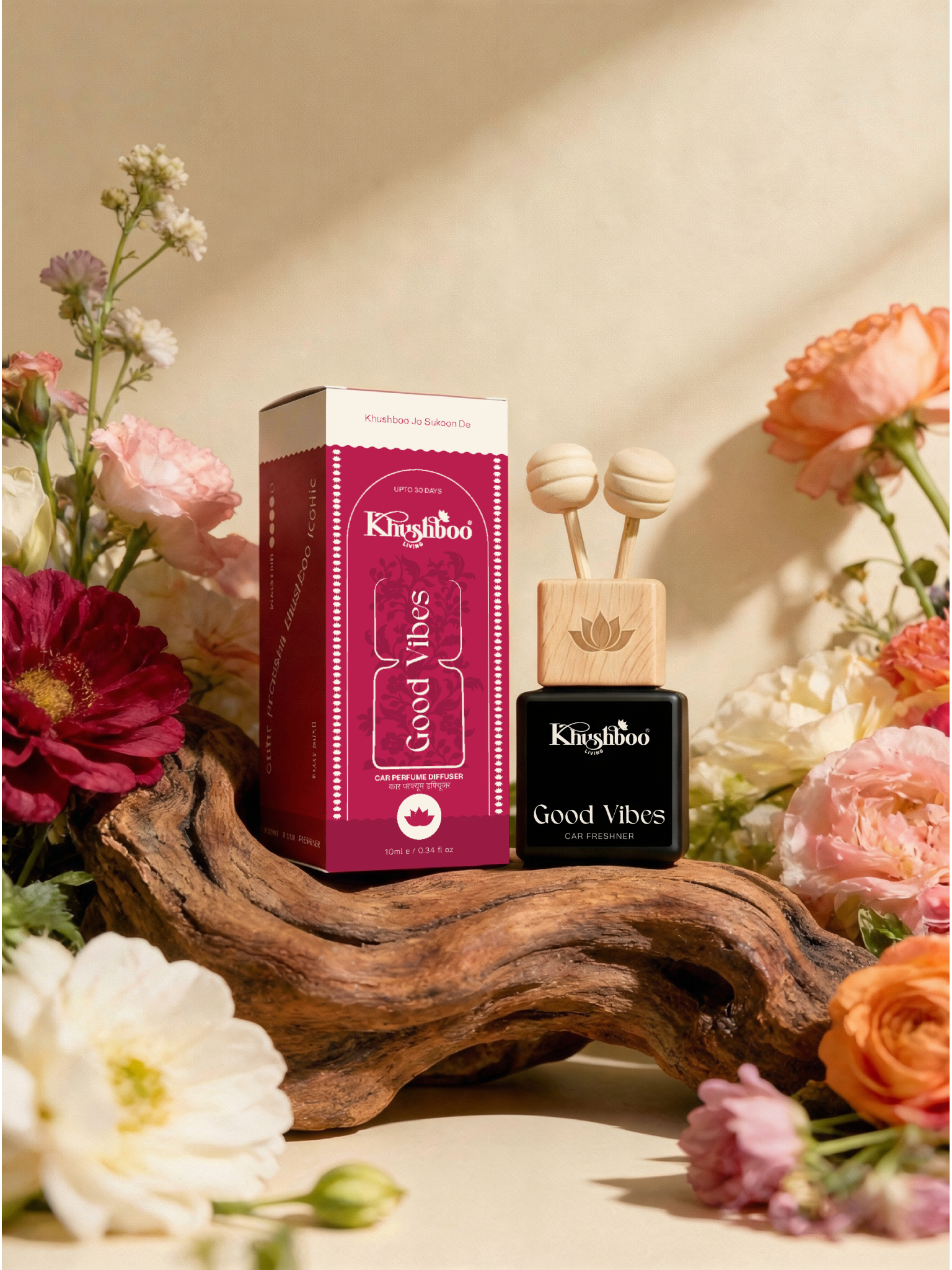 Good vibes Luxury Car Perfume 10ml | 100% Pure Essential Oil Based Long Lasting Car Air Freshener | Premium Hanging Car Freshener for Interior, Dashboard & Car Accessories