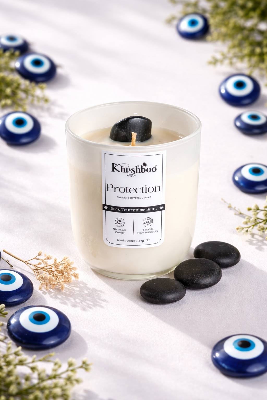Protection Crystal Candle with Black Tourmaline Stone 200g