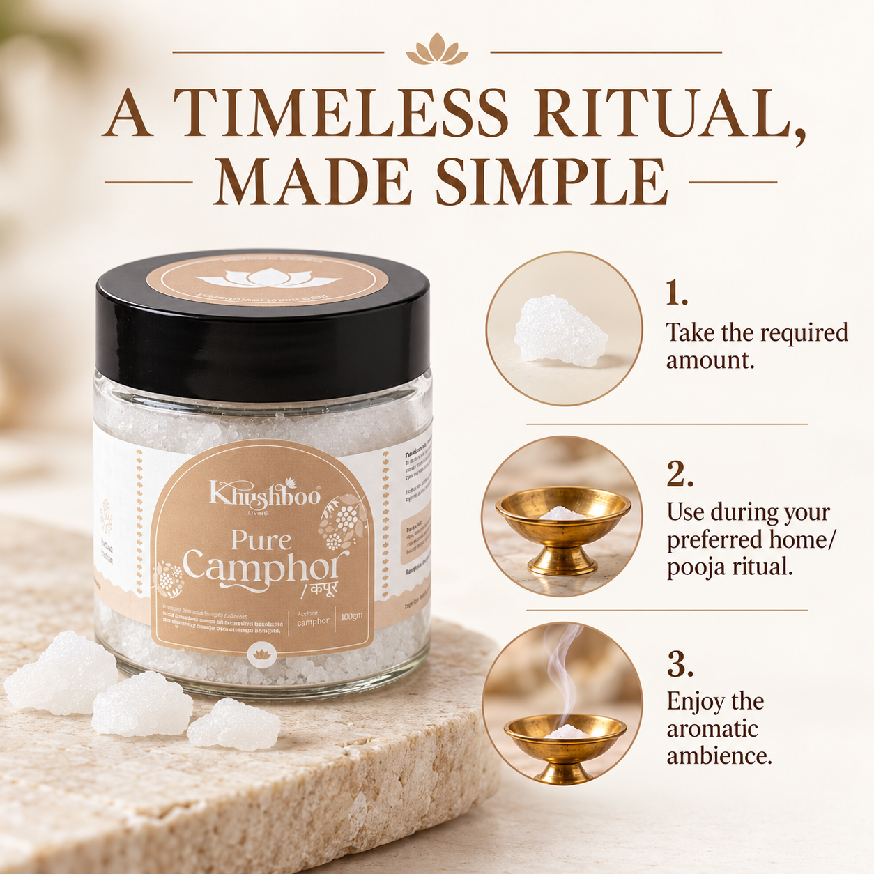 100% Pure Camphor (100g) – Natural, Chemical-Free, Multi-Purpose
