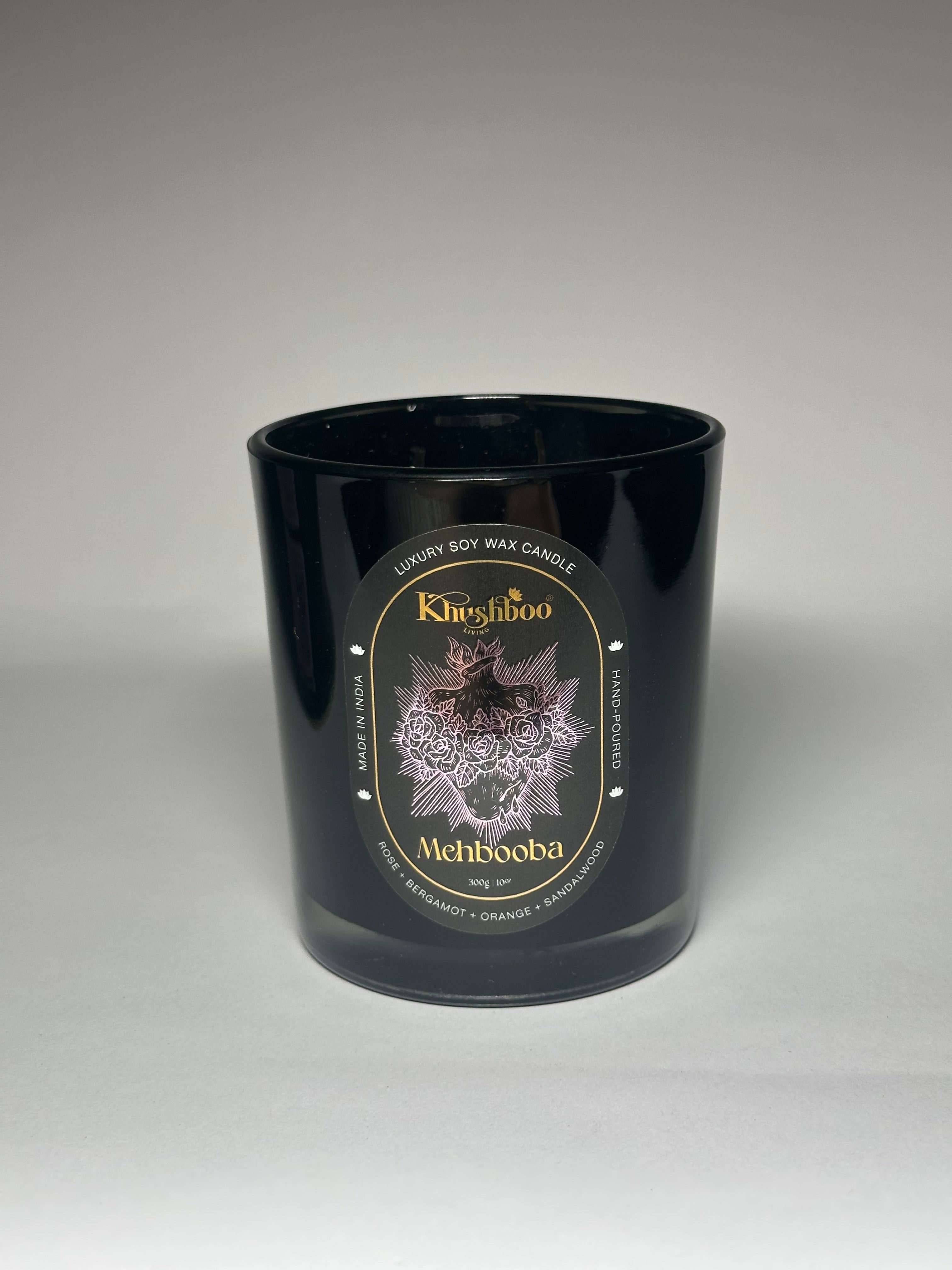 Mehbooba – Handmade Luxury Soy Wax Candle | Rose, Bergamot, Orange & Sandalwood | Ruhani Roshni Collection