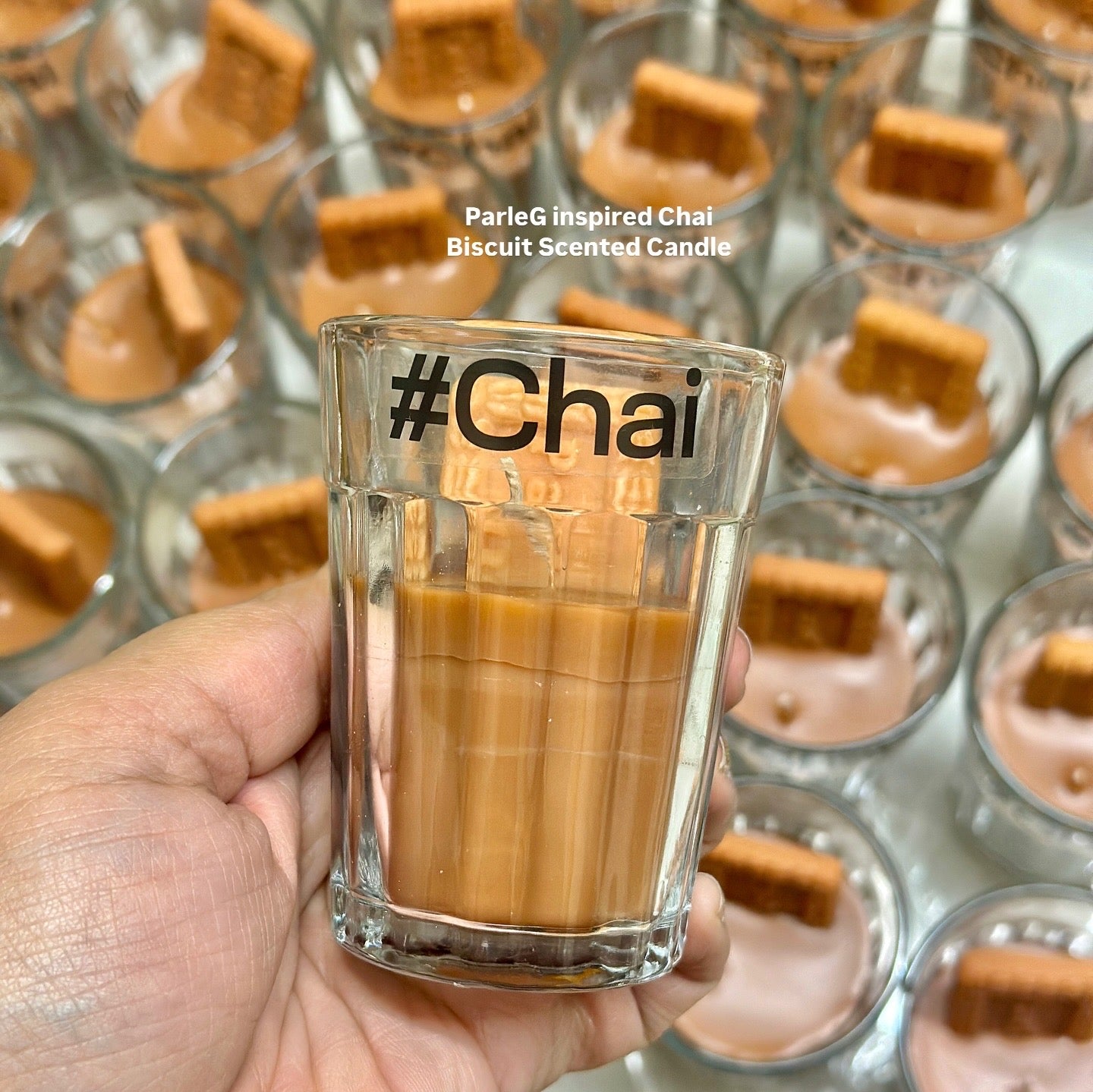 ParleG Chai Biscuit Scented Candle with ParleG inspired packaging