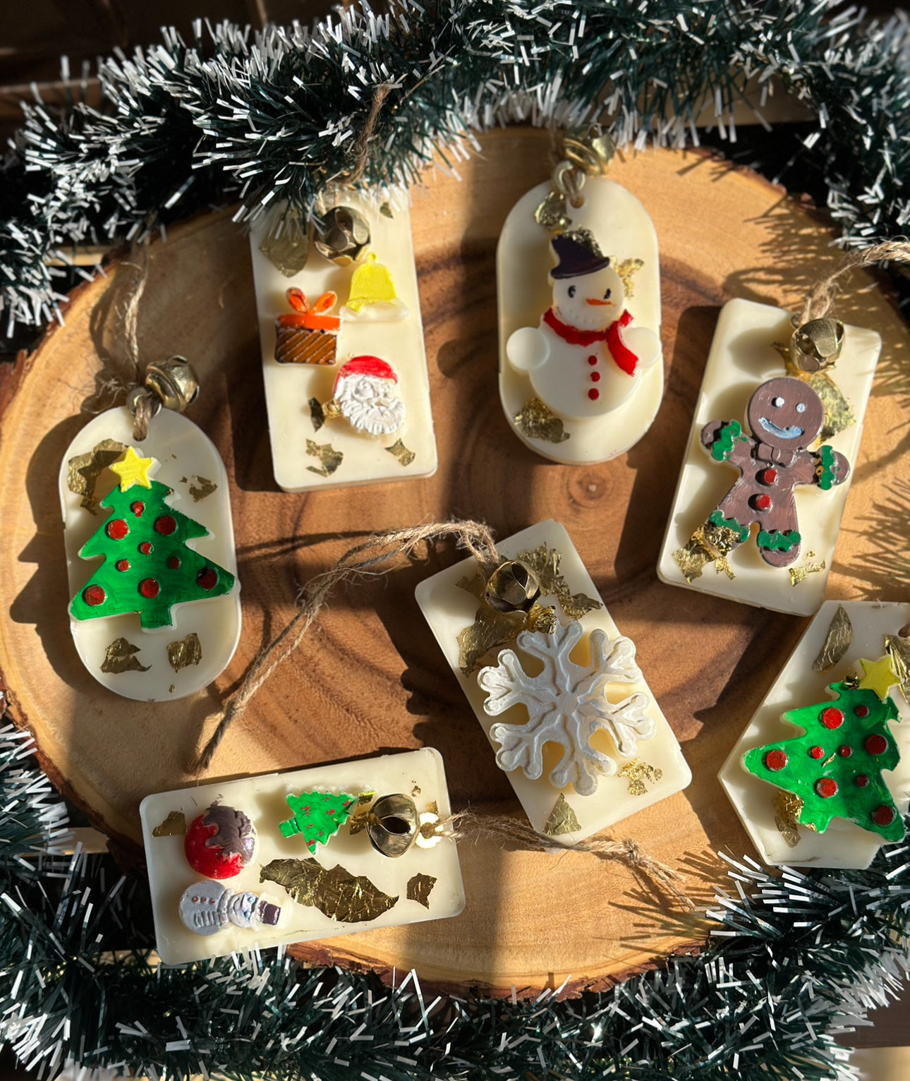 Christmas Themed Handpainted Fragrance Wax Tablet with Attached Bell (Any 1)
