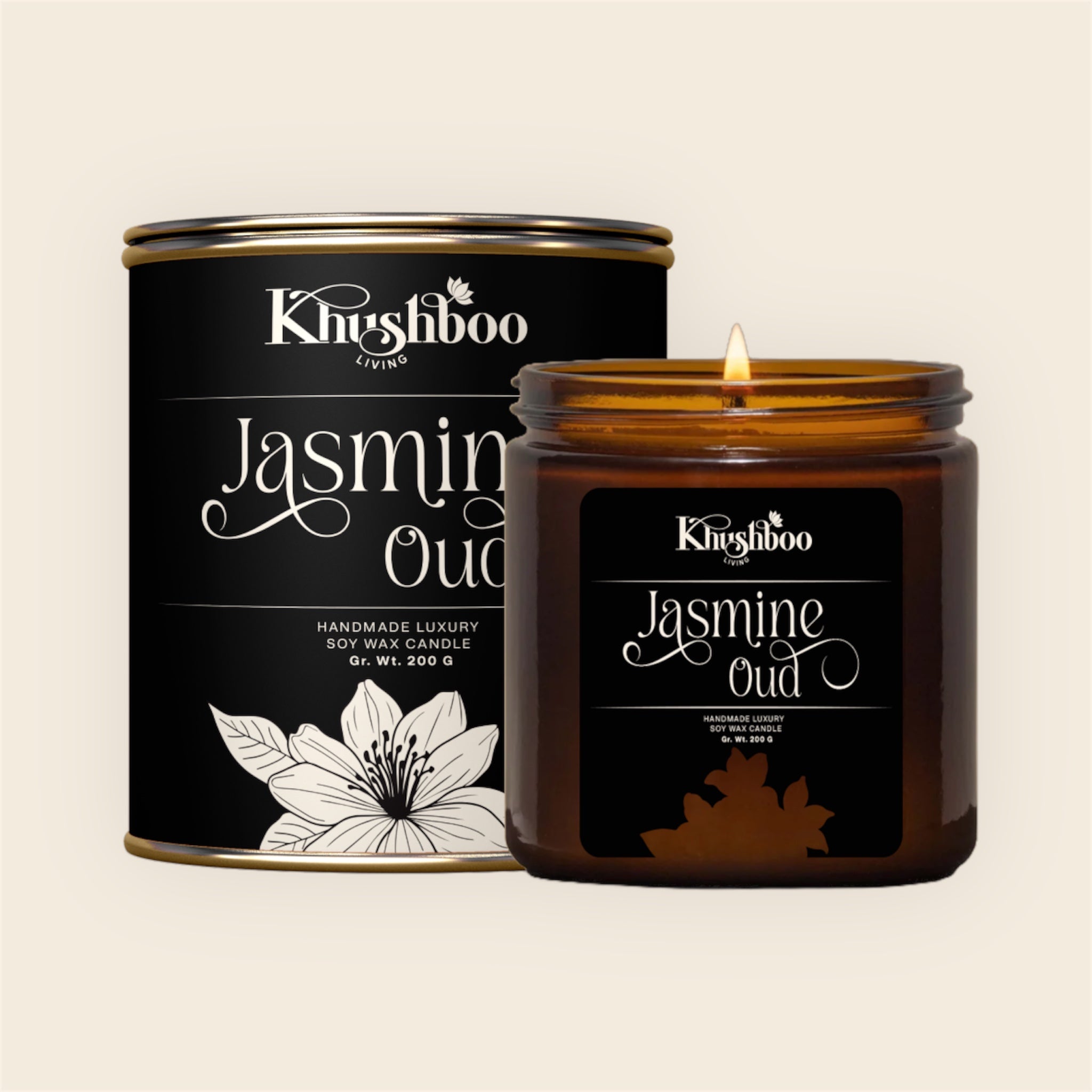 Premium Scented Soy Wax Candle 100gms - Jasmine Oud