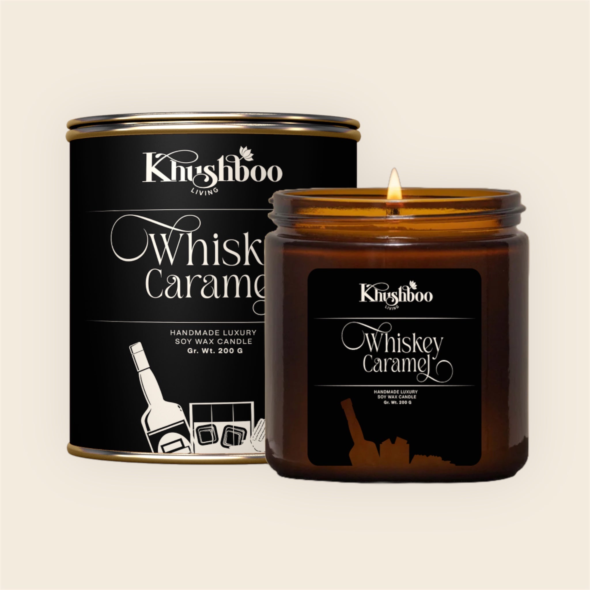 Premium Scented Soy Wax Candle 100gms - Whiskey Caramel