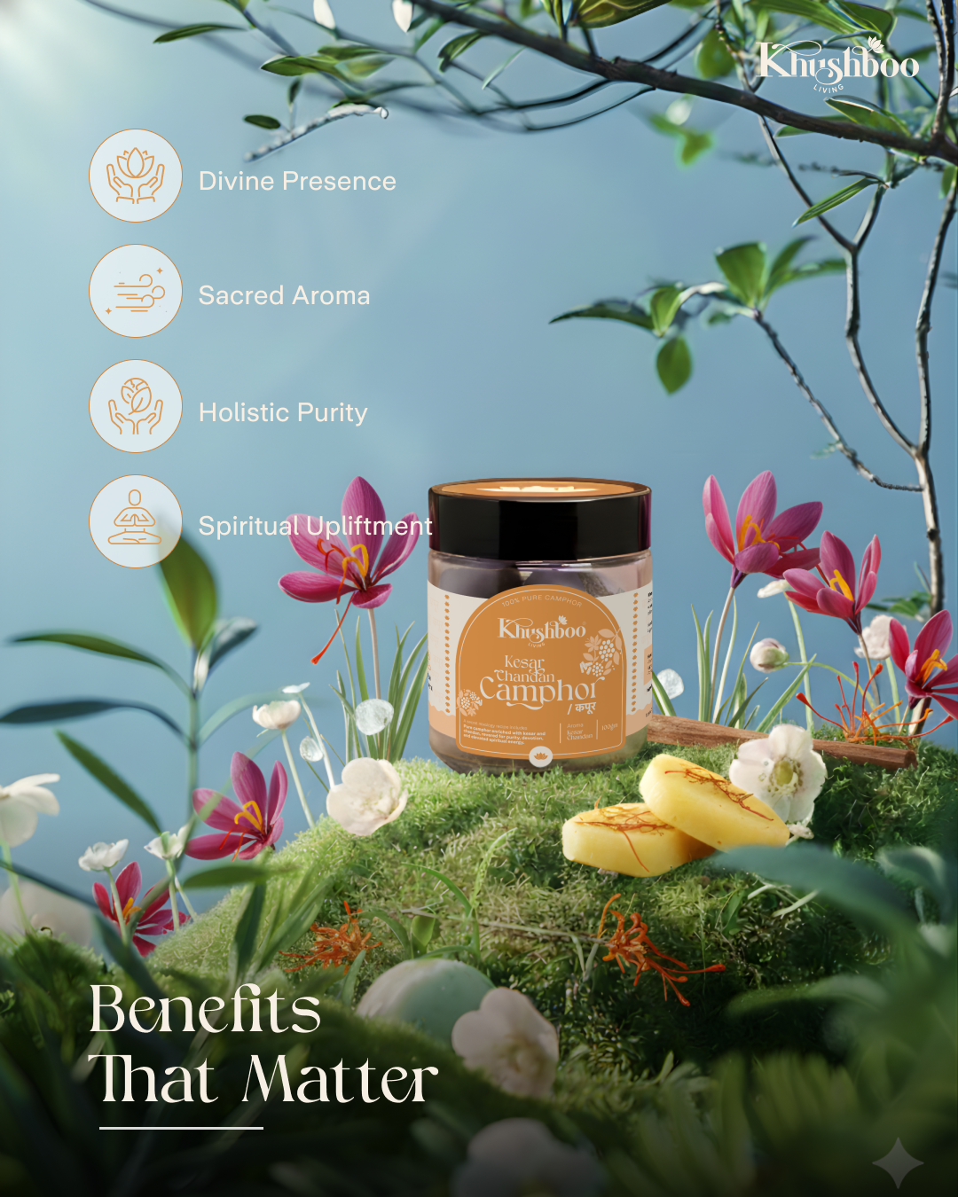 100% Pure Kesar Chandan Camphor (100g) – Natural, Chemical-Free, Multi-Purpose