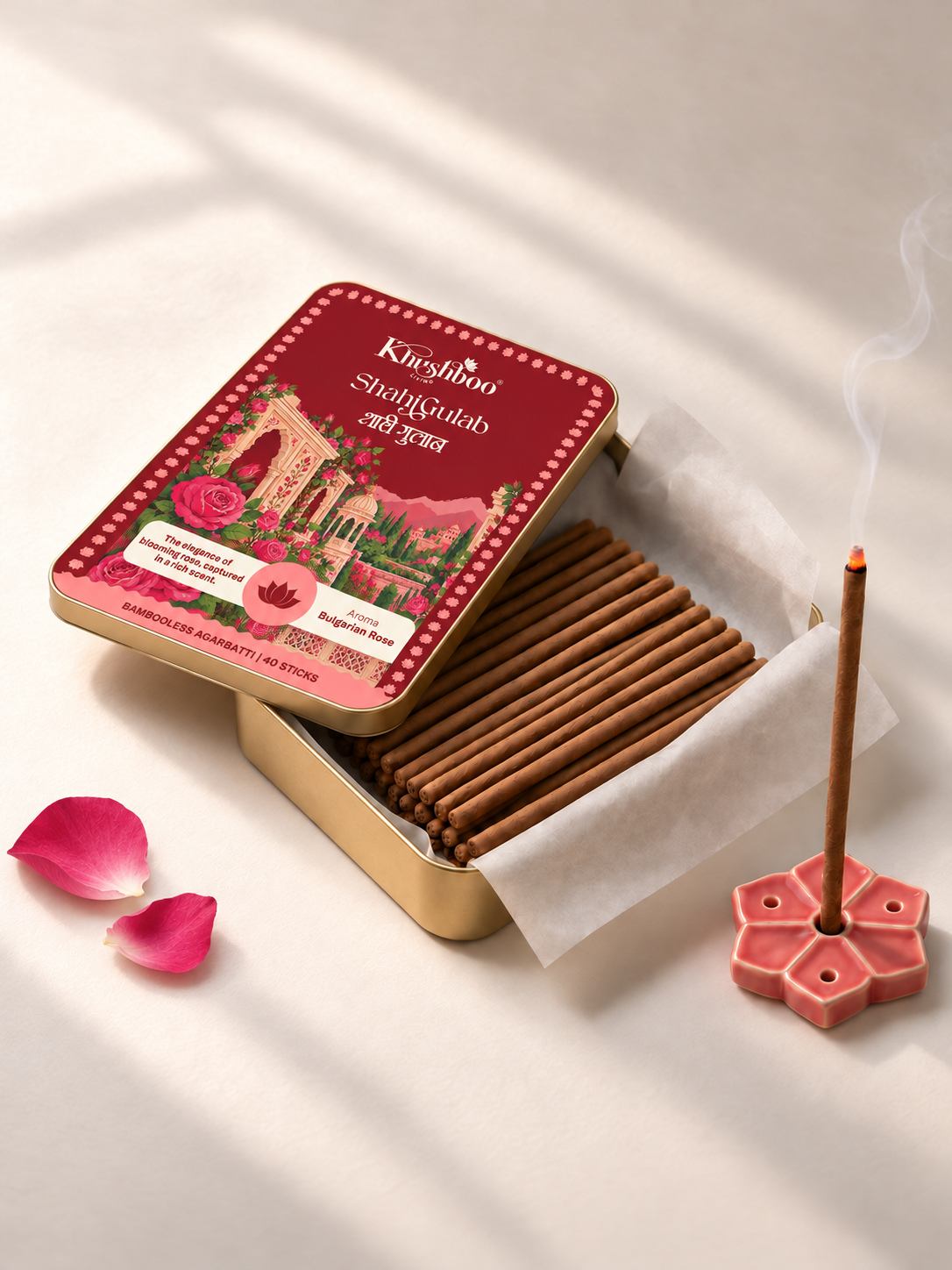 Shahi Gulab Bambooless Incense Sticks | Bulgarian Rose | 40 Sticks | Panchagavya & Marigold