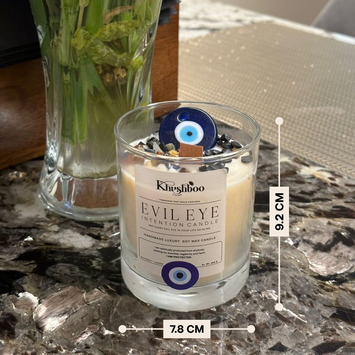 Evil Eye Scented Candle with Real Gemstones | Protects from Buri Nazar & Evil Energies, Perfect For Gifting ( Standard Size)