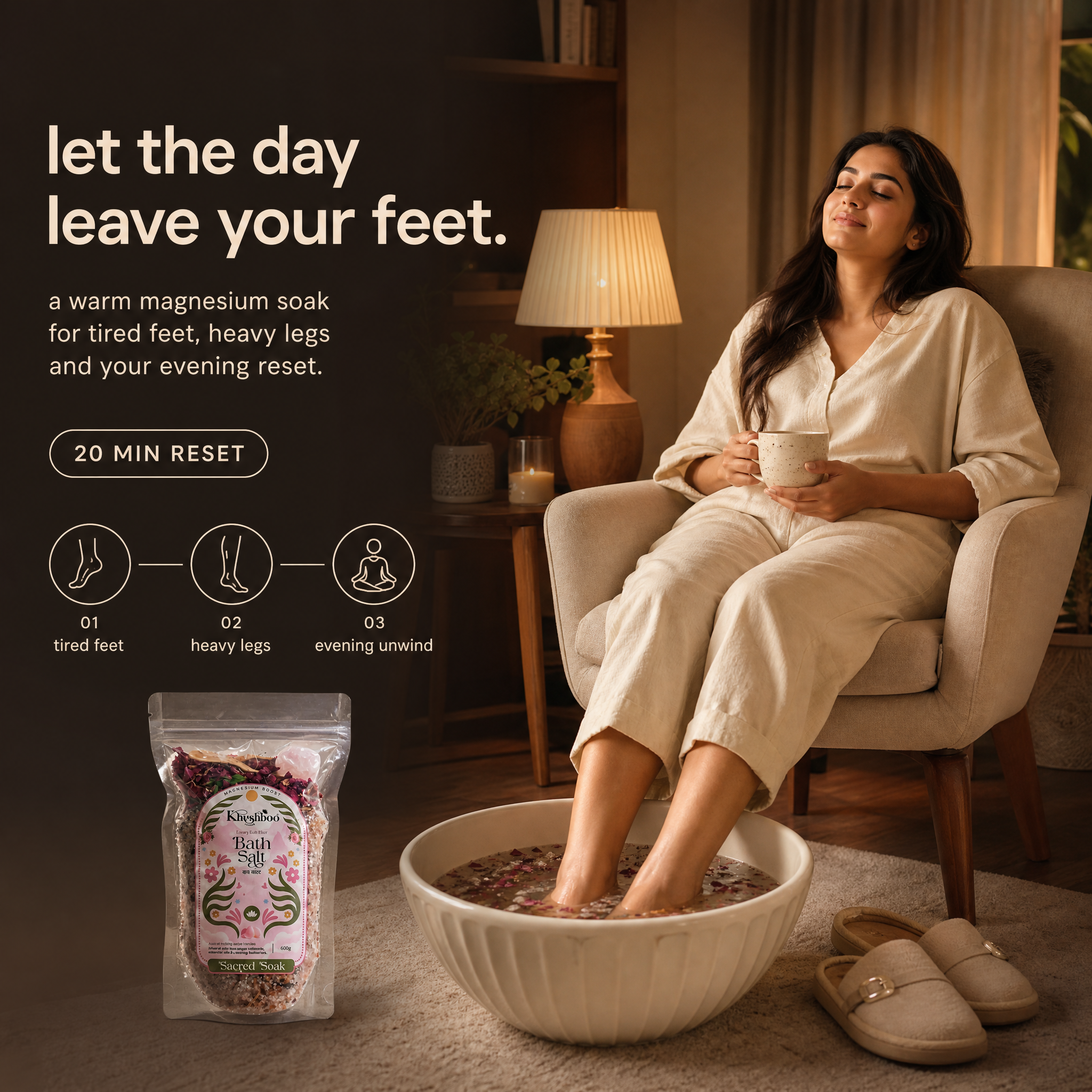 Magnesium bath salt jar with Epsom salt for relaxation ritual