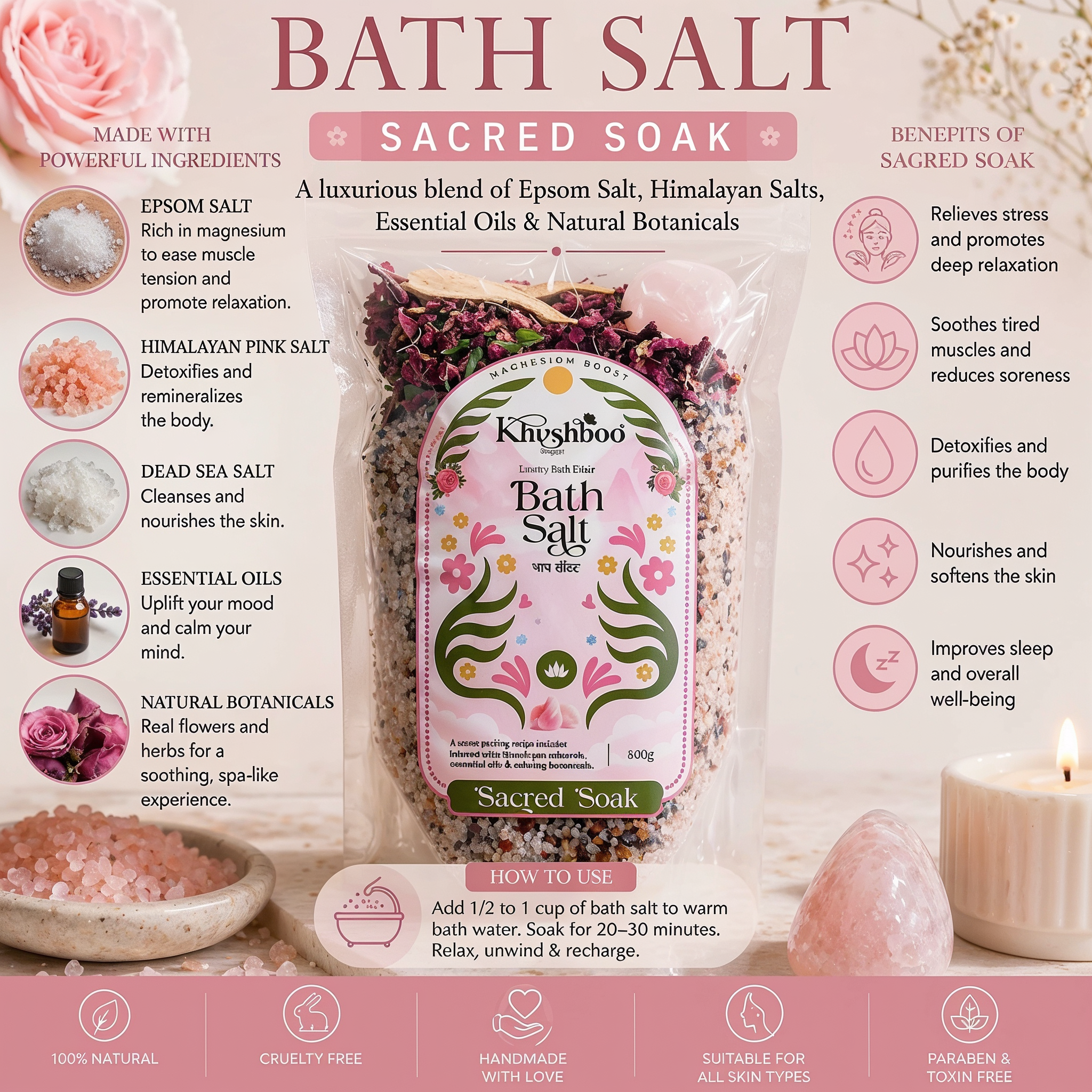 Bath salt jar styled for home wellness ritual