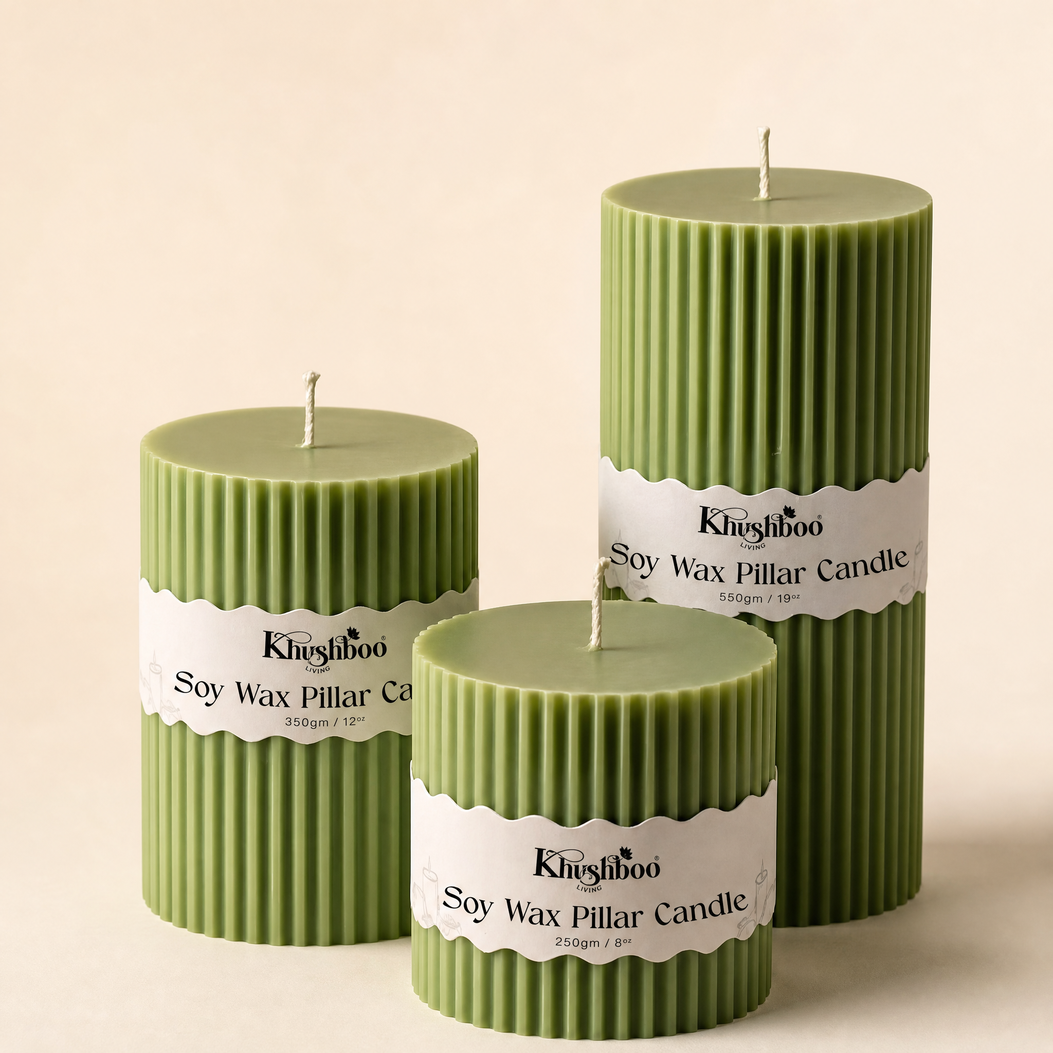 Ribbed Pillar Candle Set of 3