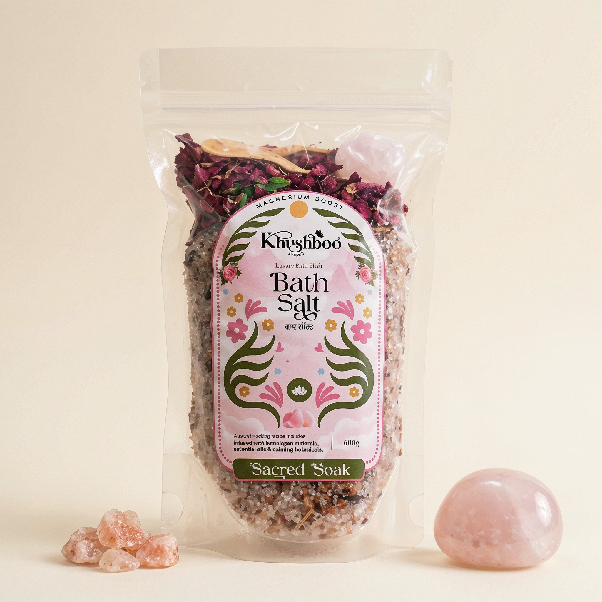 Magnesium Boost Epsom Bath Salt 500g | Relax, Restore, Recharge (With Real Crystal & Spoon)