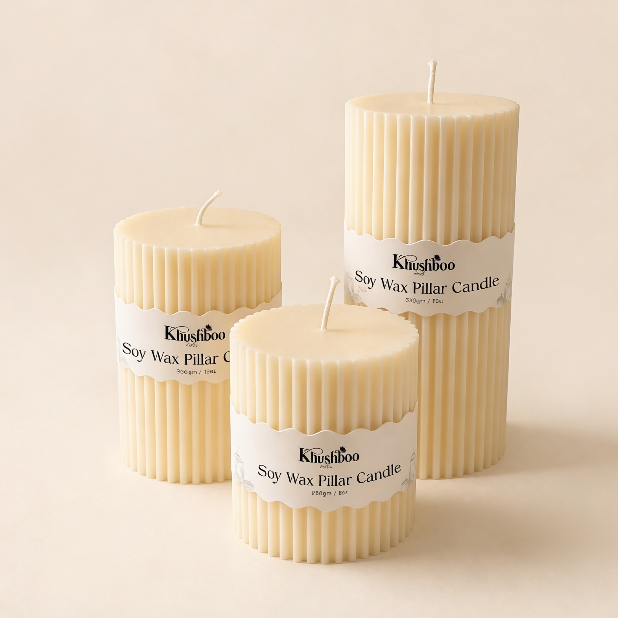 Ribbed Pillar Candle Set of 3