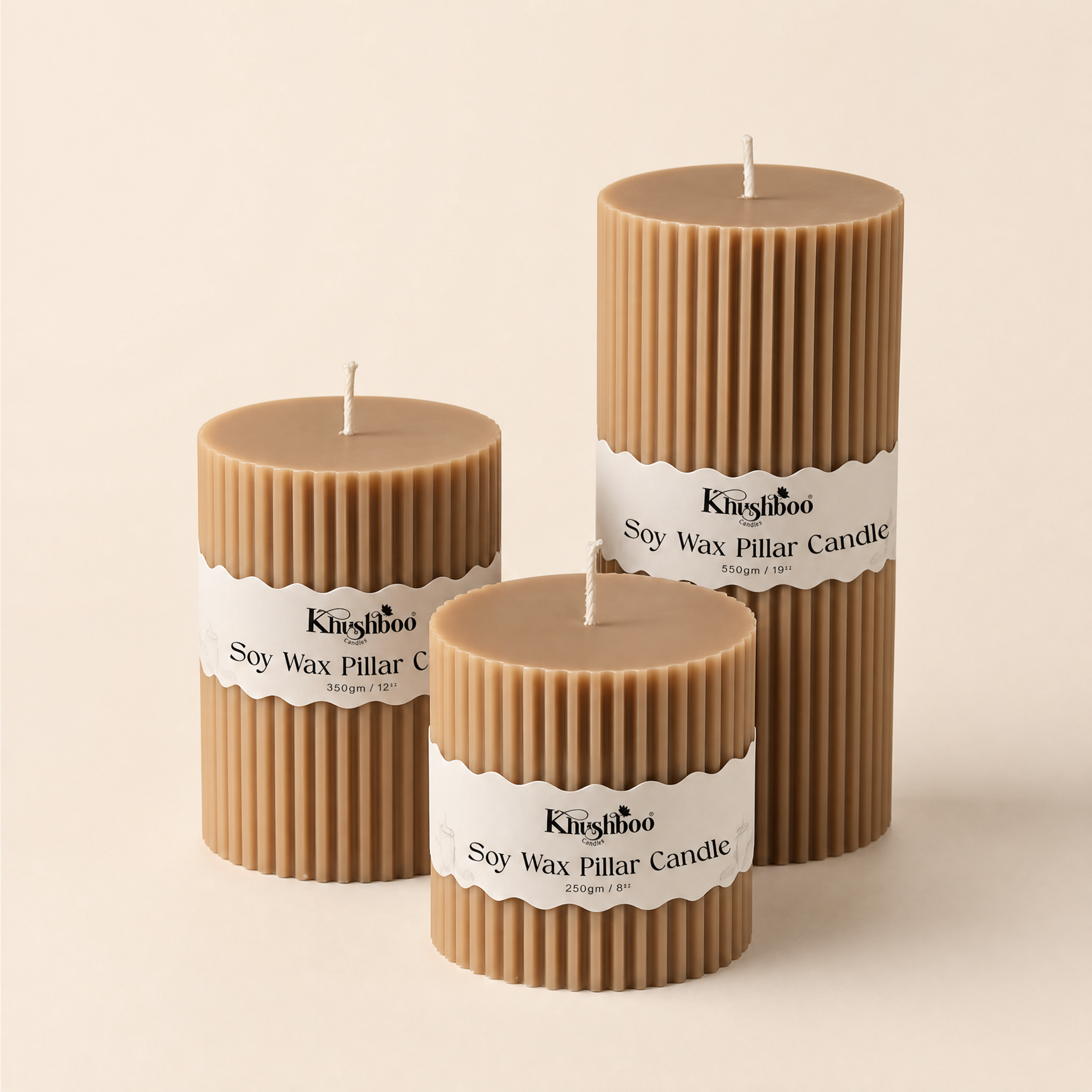 Ribbed Pillar Candle Set of 3